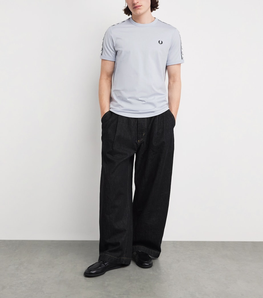 Fred Perry Mens Cotton Tape Ringer T-Shirt Dusky Blue Image 2