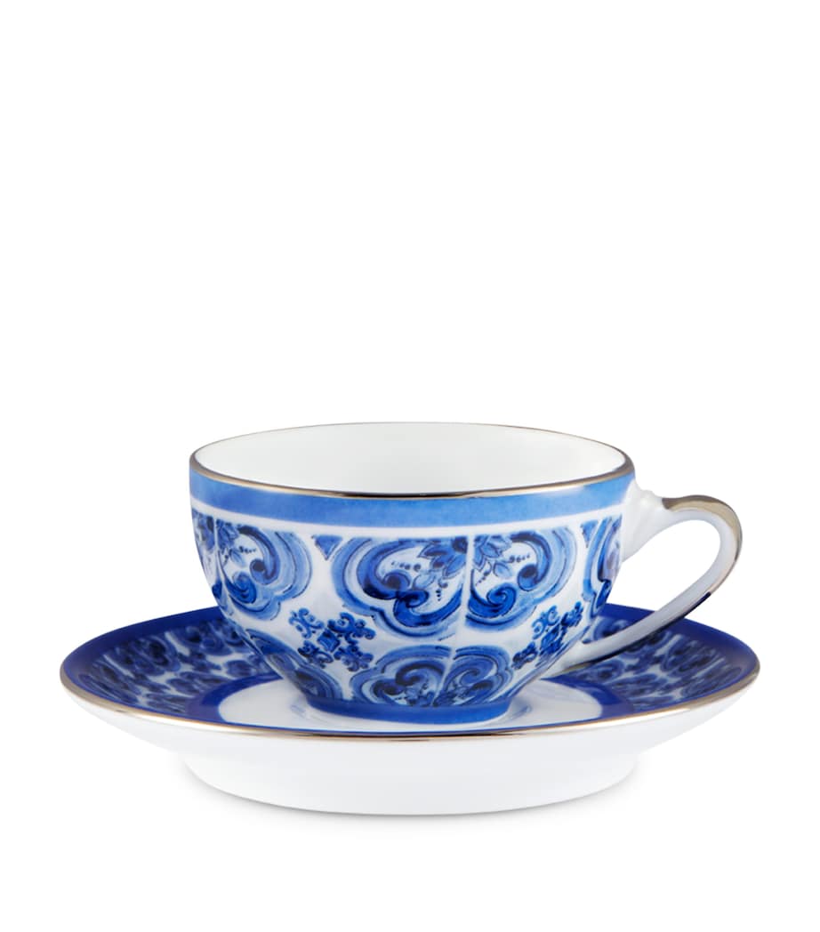 Majolica Coffee Cup and Saucer UB008 FIORE PIC BLU Image 1