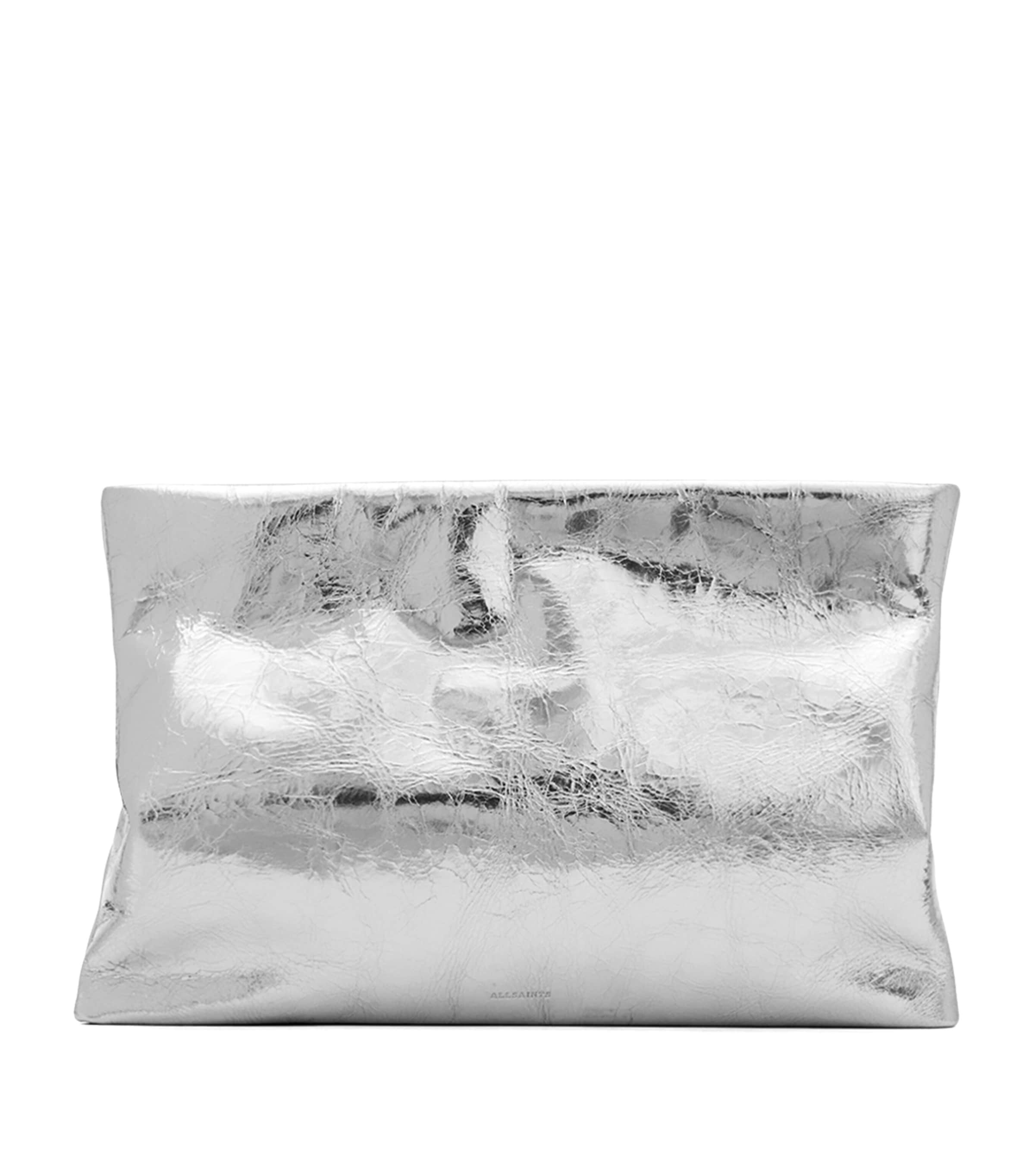 Allsaints Metallic Leather Bettina Clutch Bag In Grey