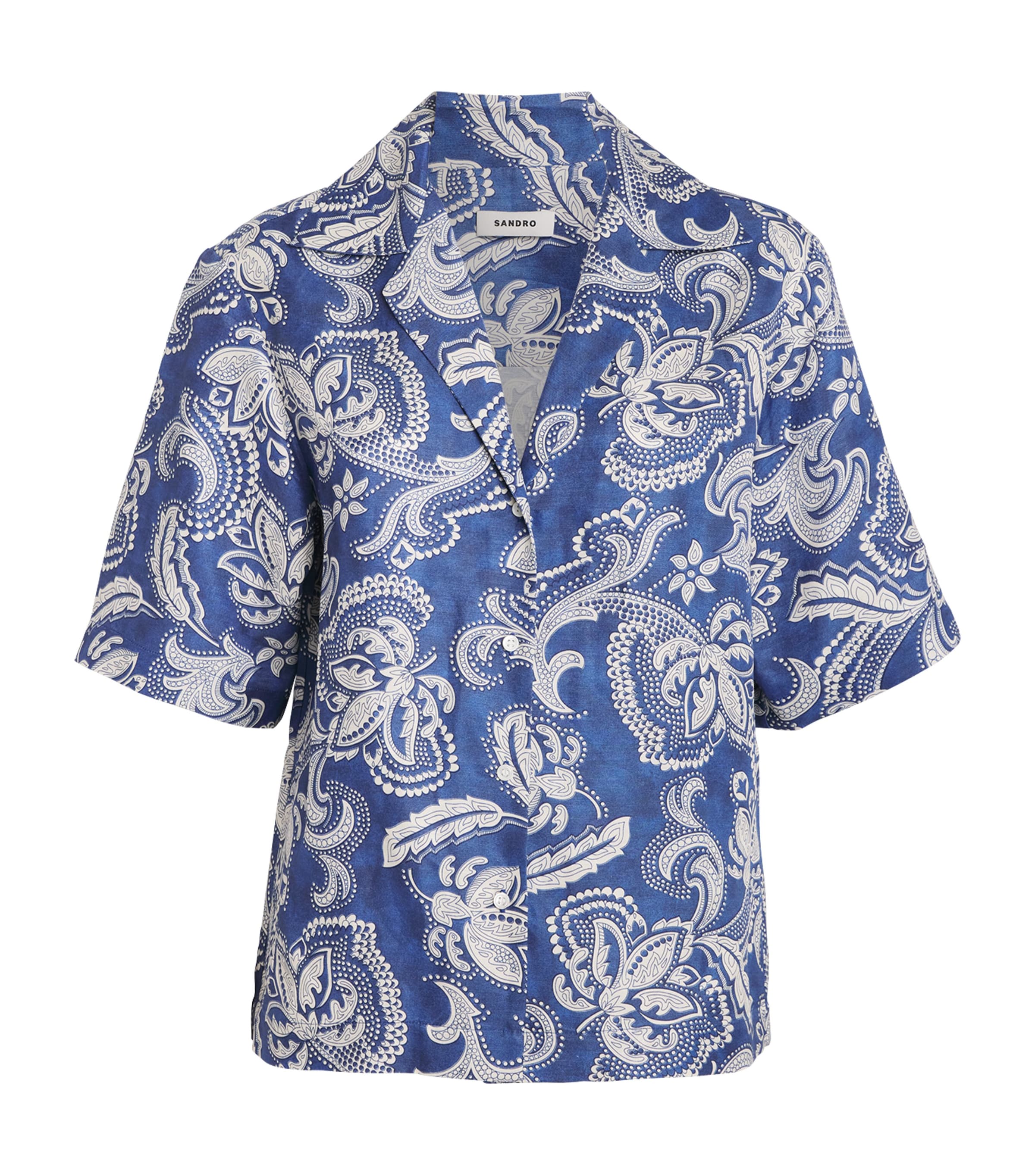 Sandro Paris Womens Floral Short-Sleeve Shirt Blue / Ecru Image 1