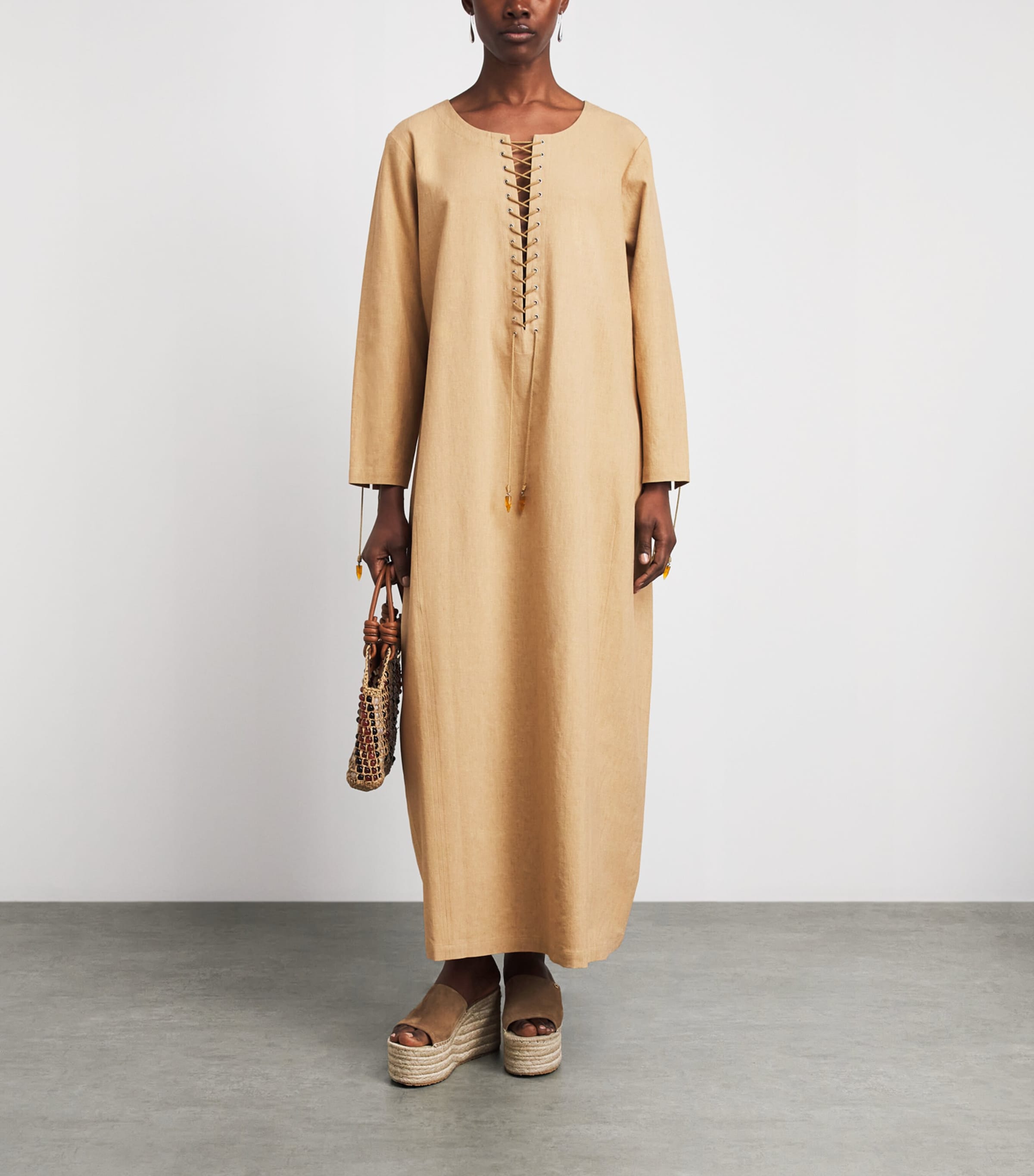 Tory Burch Womens Linen-Blend Kaftan Sand Image 2