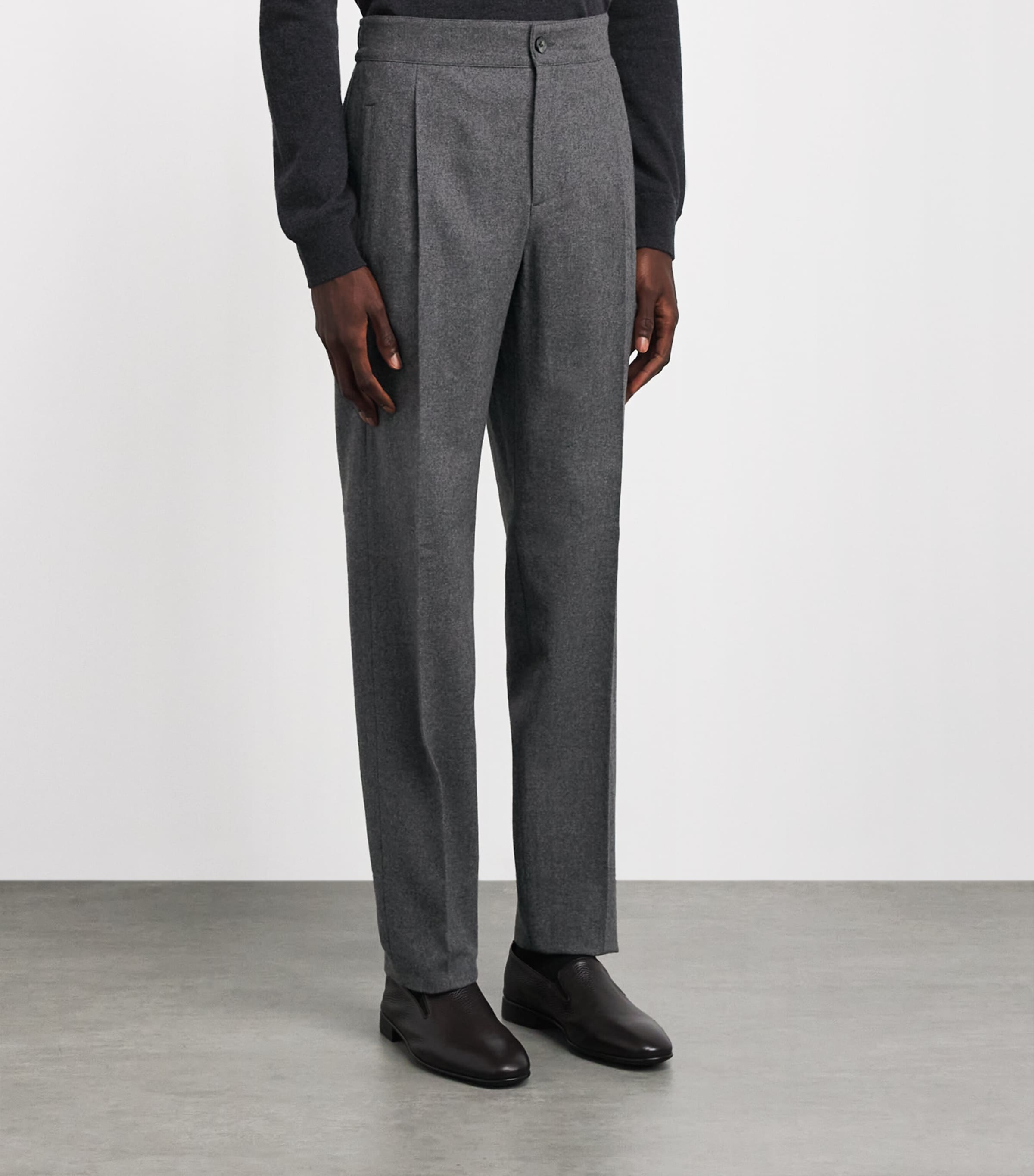 Isaia Mens Wool-Blend Comfort Slim Trousers Image 4