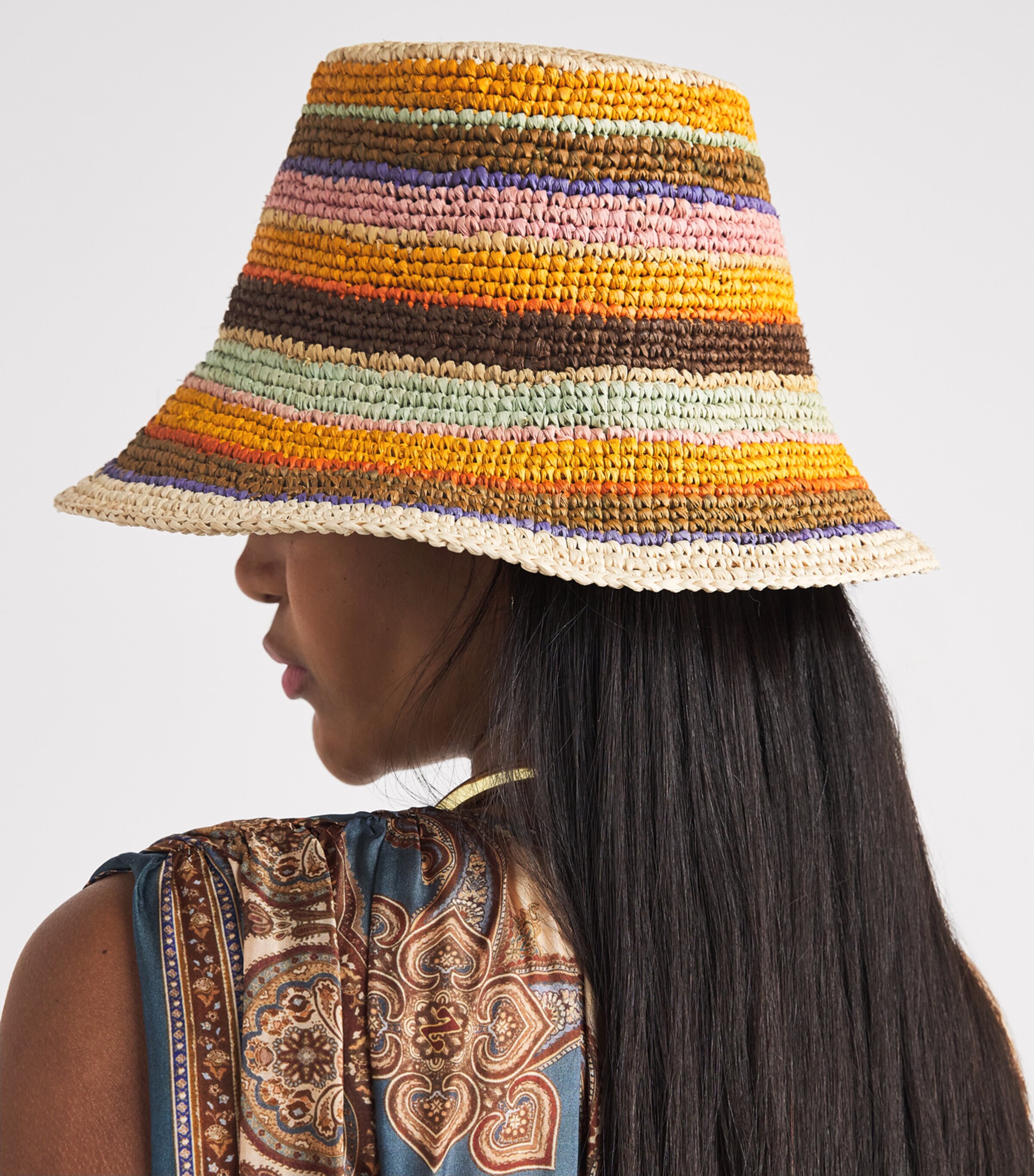 Zimmermann Raffia Stripe Bucket Hat Striped Multi Image 2