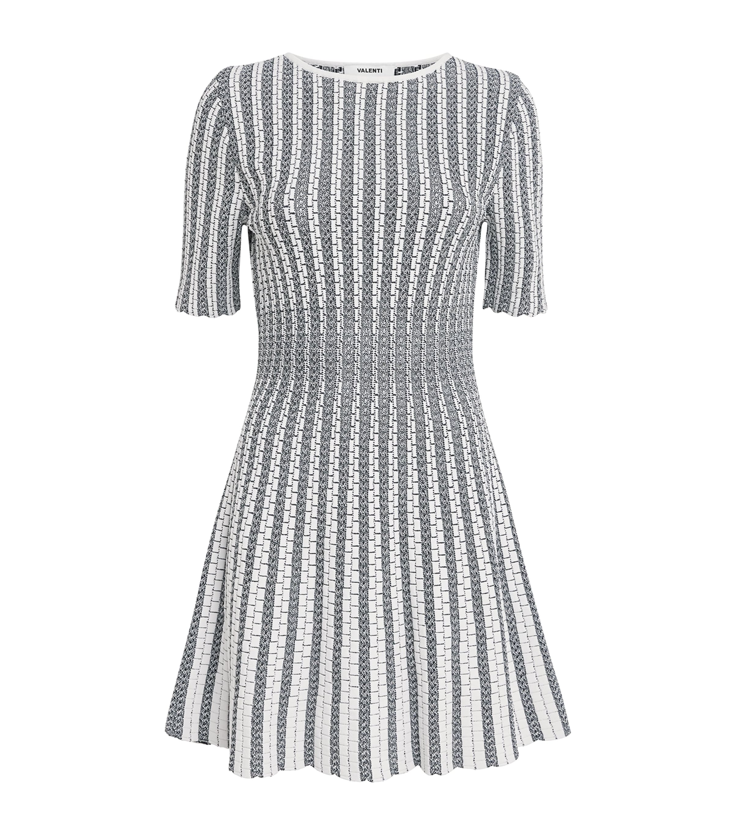 VALENTI Womens Knitted Stripe Mini Dress White Blue Image 1
