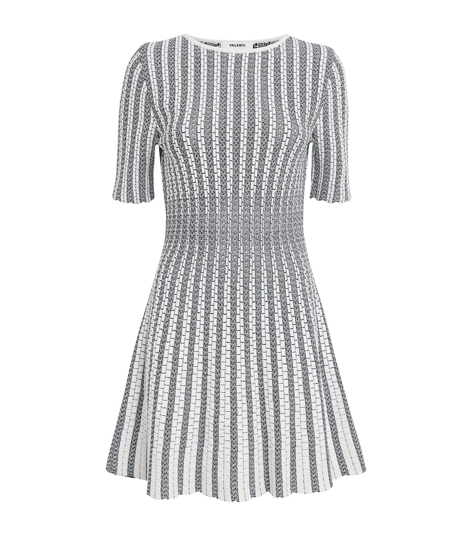 VALENTI Womens Knitted Stripe Mini Dress White Blue Image 1