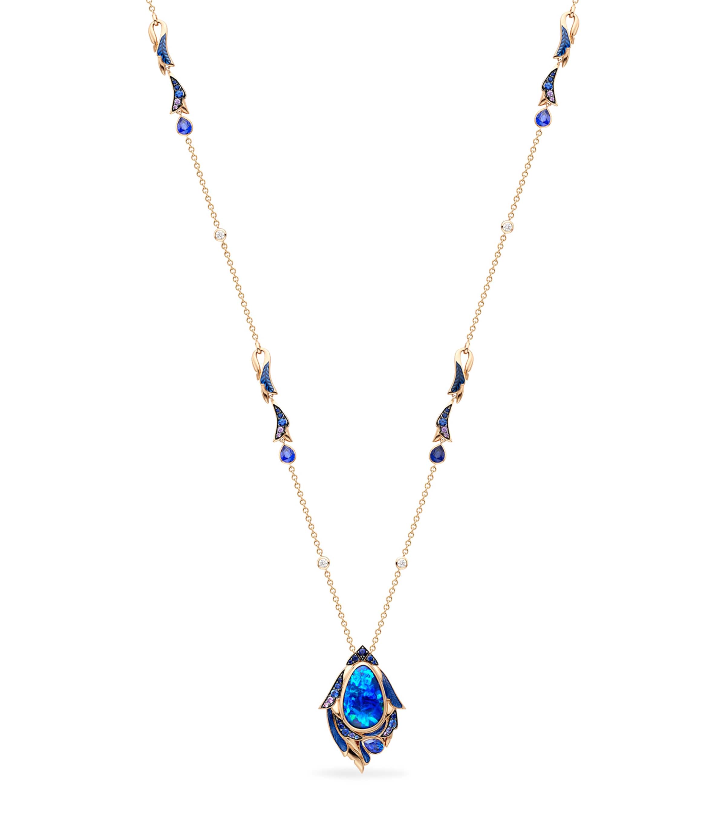 Boodles Rose Gold, Diamond, Opal and Sapphire The Palace Collection Raven's Watch Pendant Blue Image 1