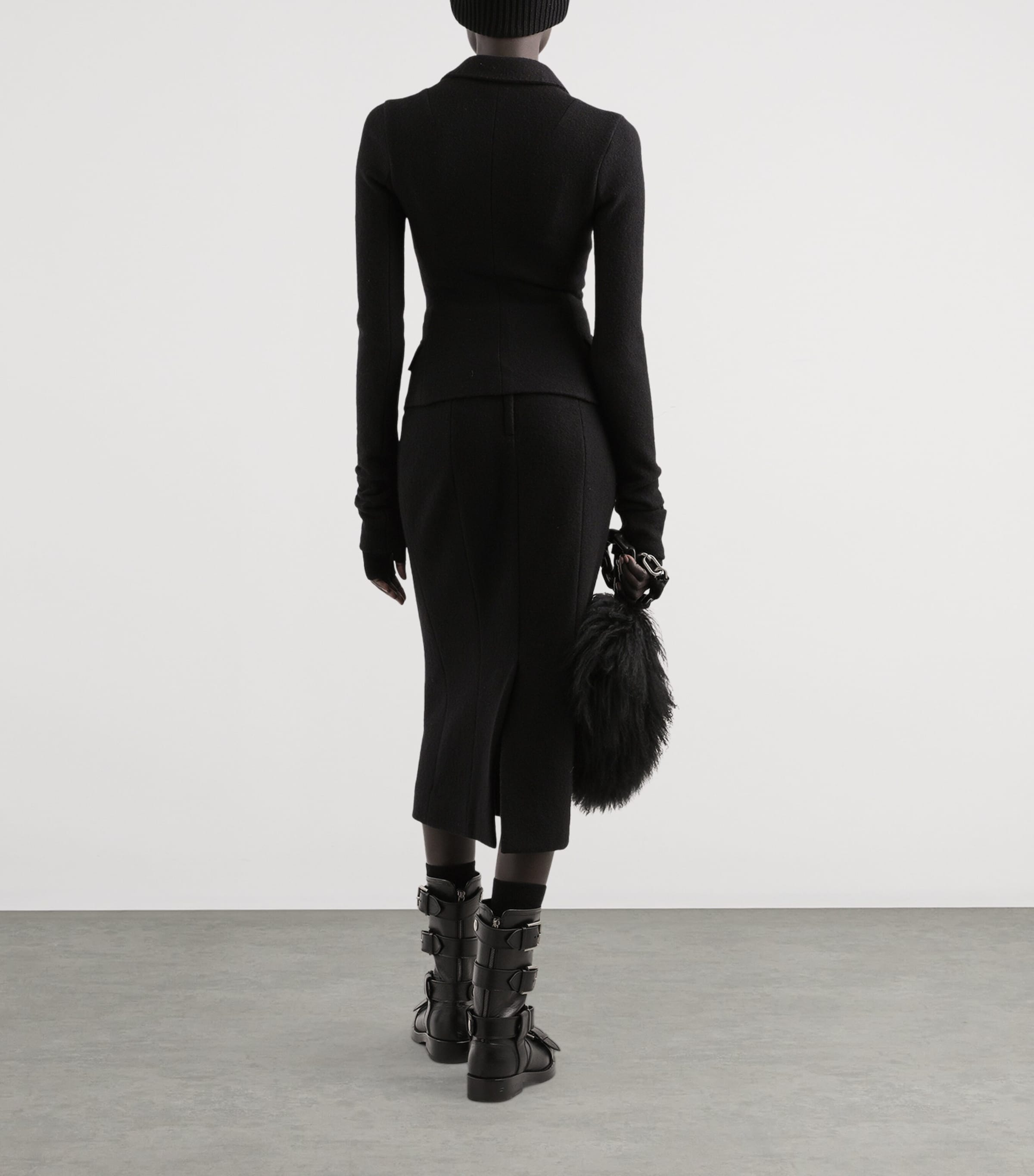 Virgin Wool Midi Skirt N0000-BLACK Image 3