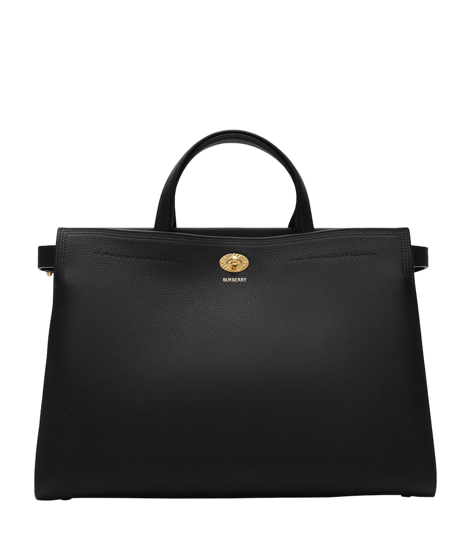 Burberry Medium Leather Cotswolds Check Tote Bag Black Image 1