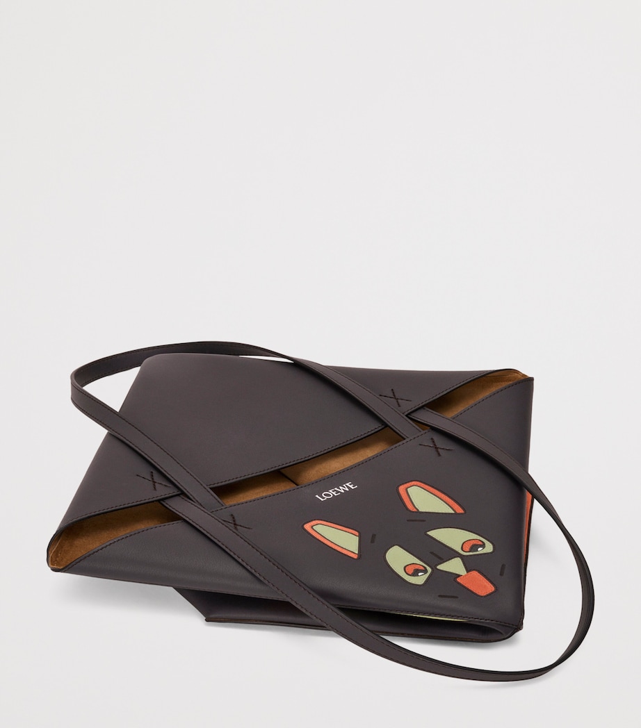 x Louis Wain Leather Puzzle Fold Tote Bag DARK TAUPE Image 9