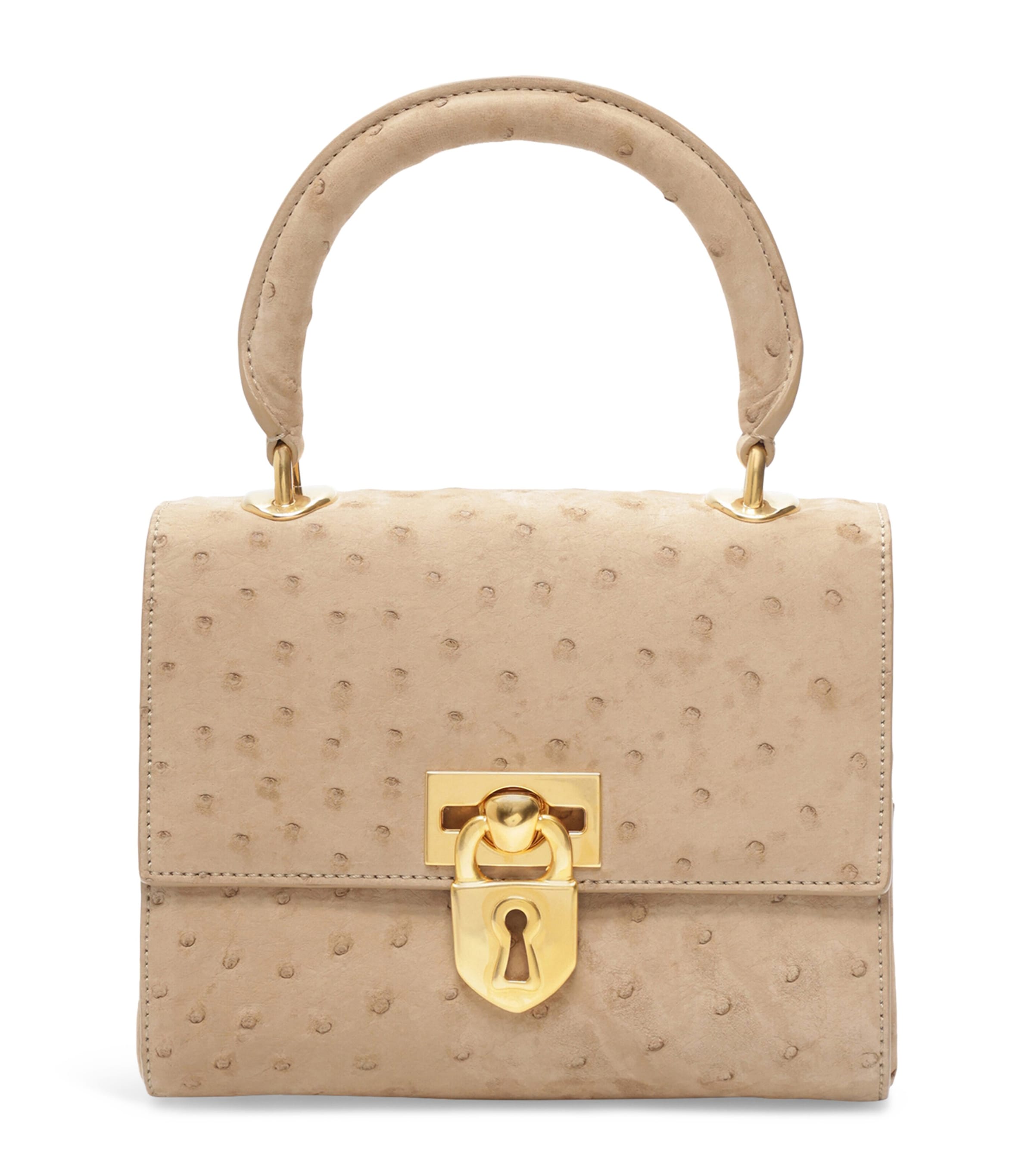 Mini Ostrich Leather Secret Top-Handle Bag 803 TAUPE Image 1