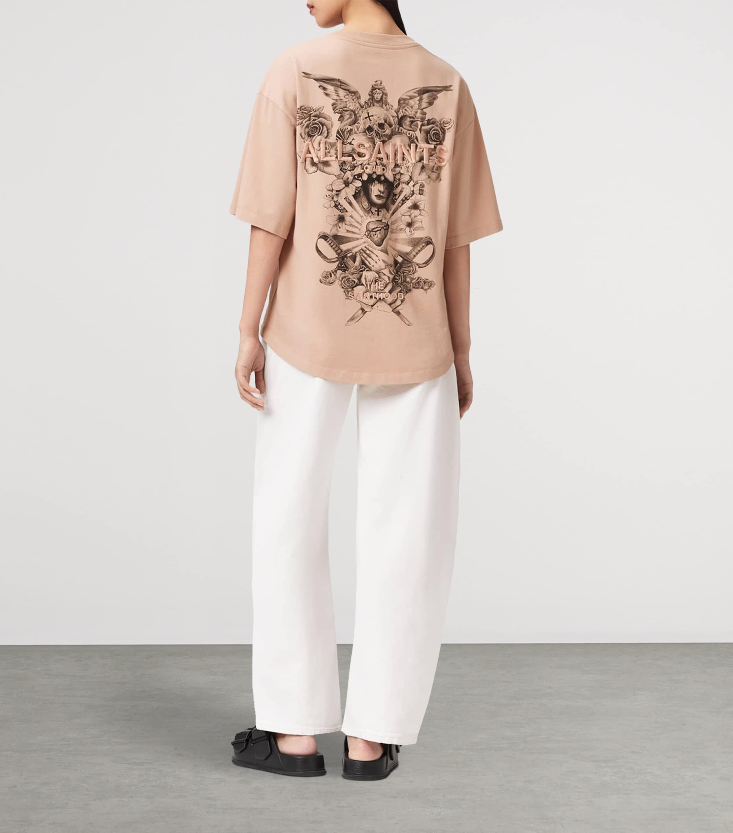 AllSaints Womens Organic Cotton Graphic Amelie T-Shirt Dusty Pink Image 4