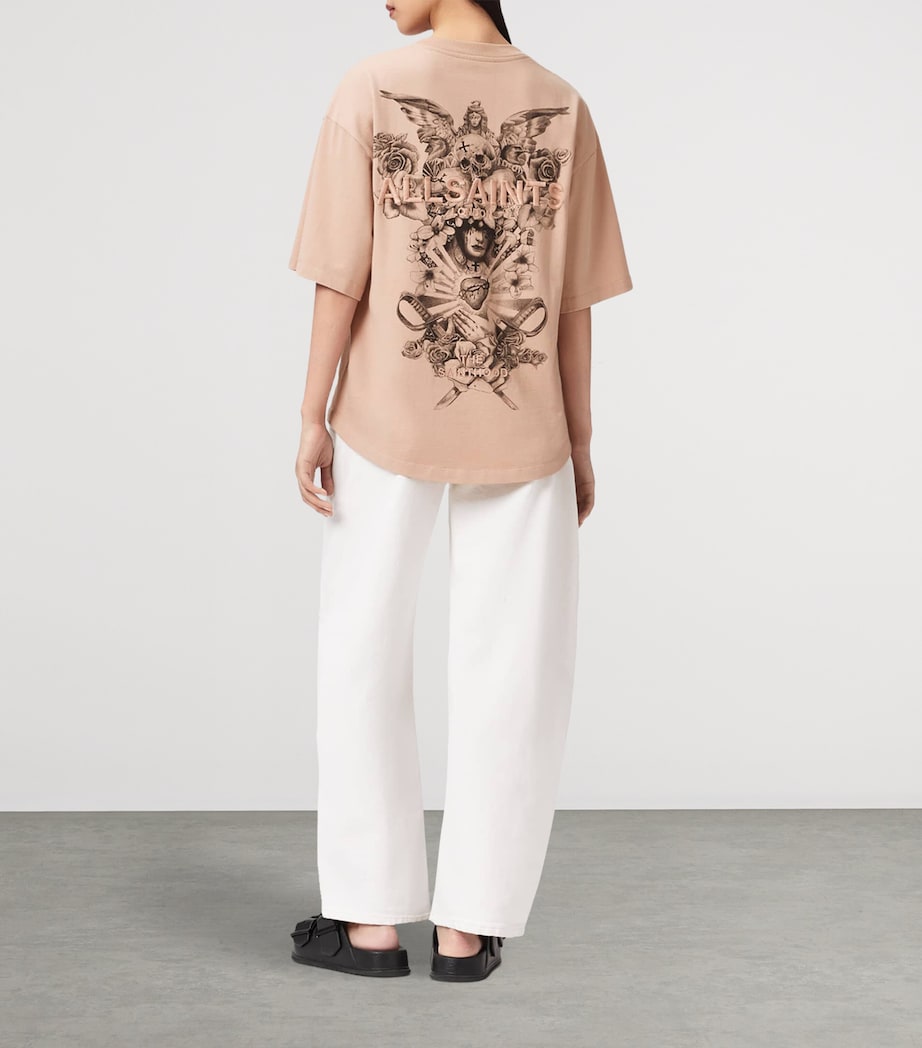 AllSaints Womens Organic Cotton Graphic Amelie T-Shirt Dusty Pink Image 4