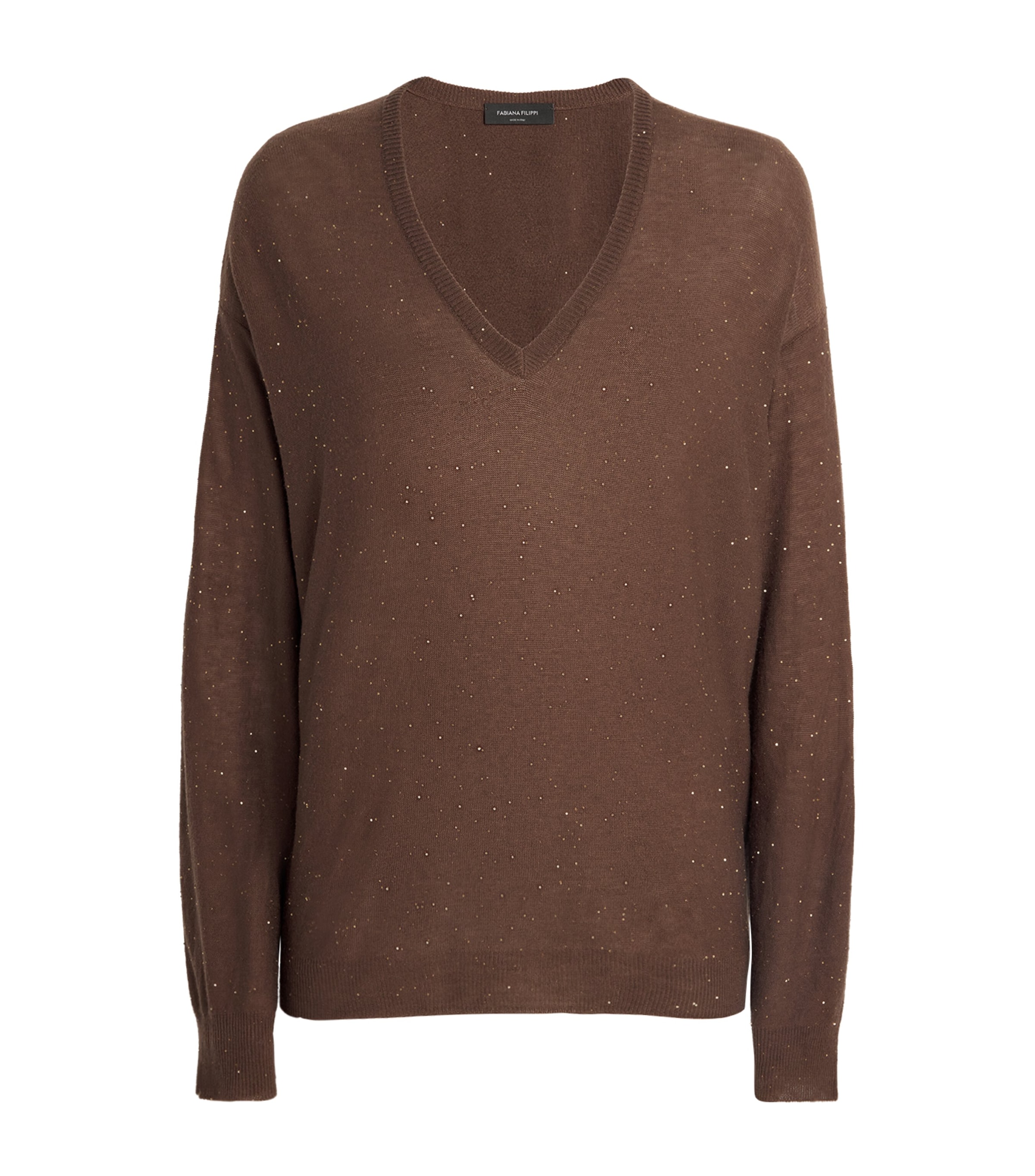 Fabiana Filippi Brown V-neck Sweater In Wool And Silk Blend Woman In Brown