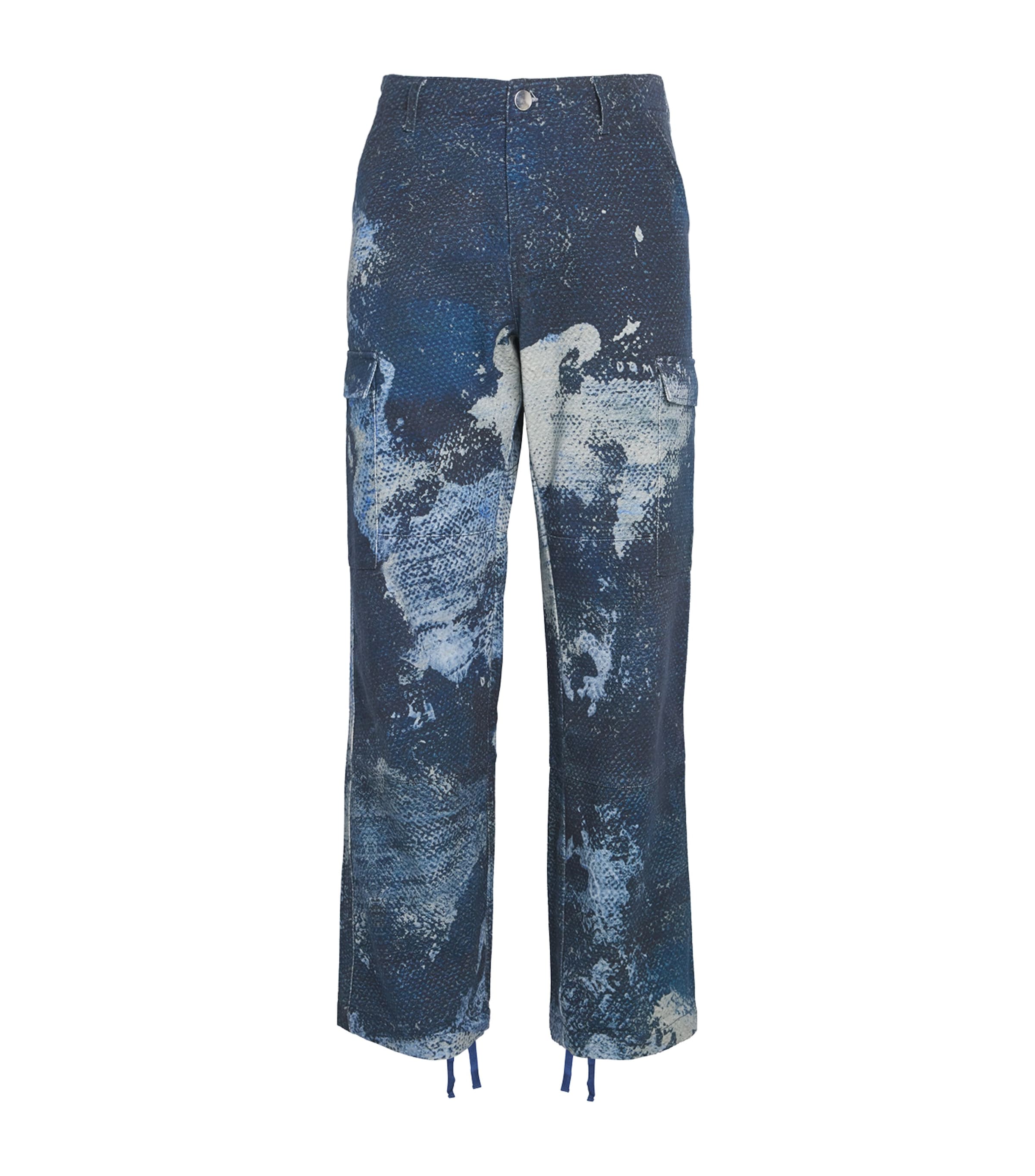 DOMREBEL Mens Cotton Deep Cargo Trousers Blue Image 1