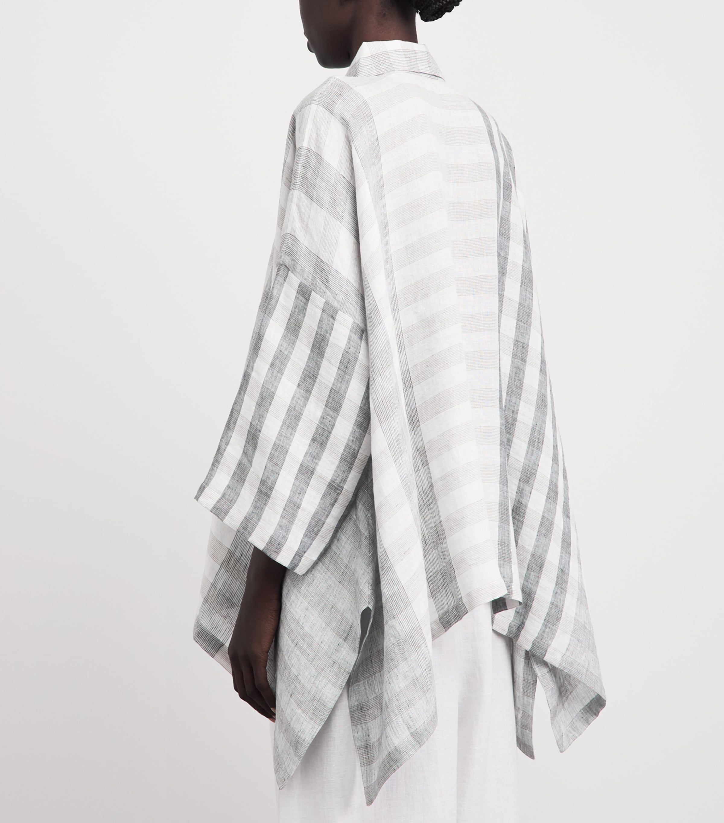 Eskandar Womens Linen Cape Shirt Petrol Image 5