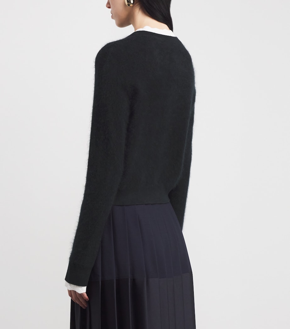 Wool Pointelle-Collar Cardigan BLACK Image 4
