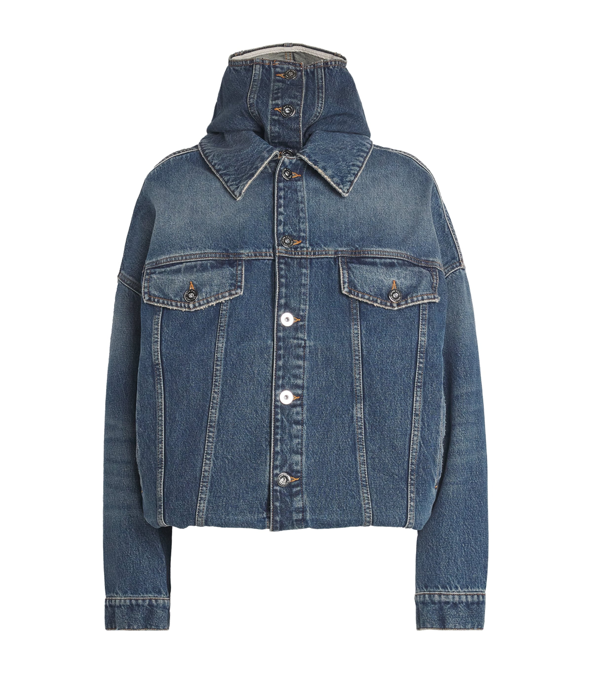 Jean Paul Gaultier Double Layer Denim Jacket With Hood In Blue