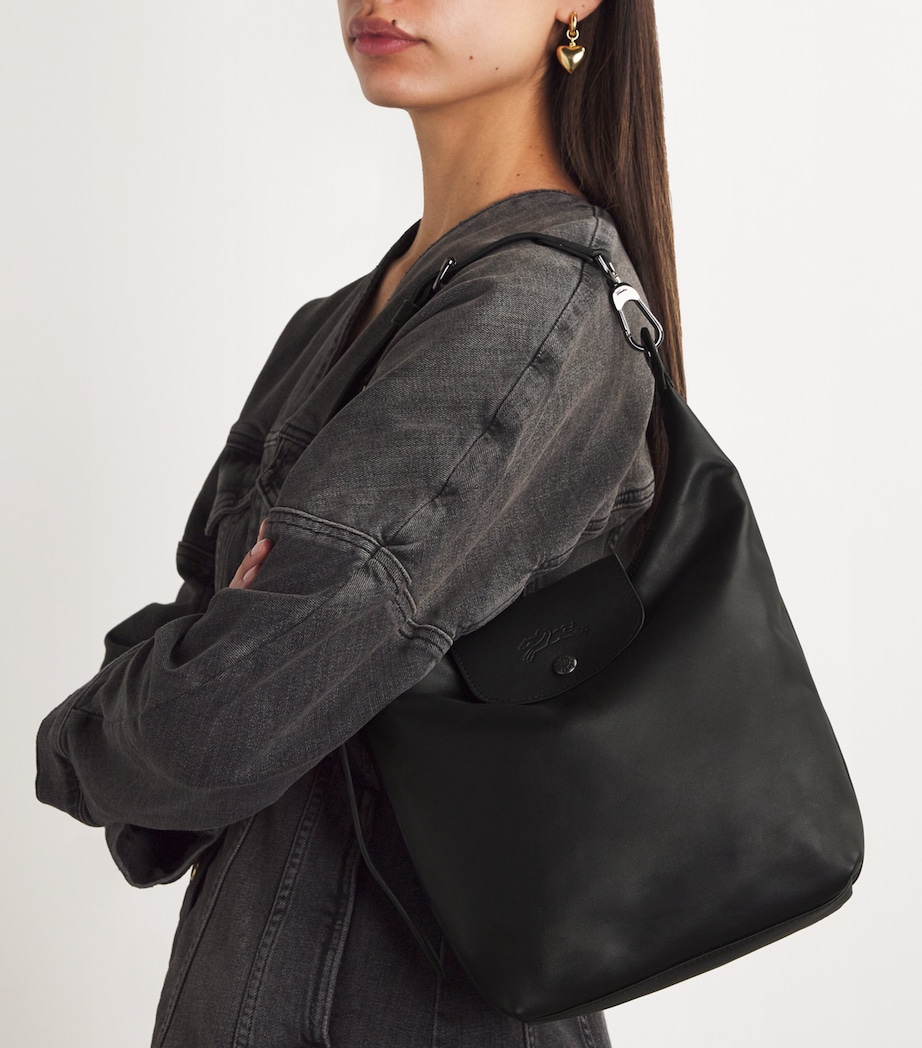 Longchamp Medium Leather Le Pliage Xtra Shoulder Bag Black Image 2