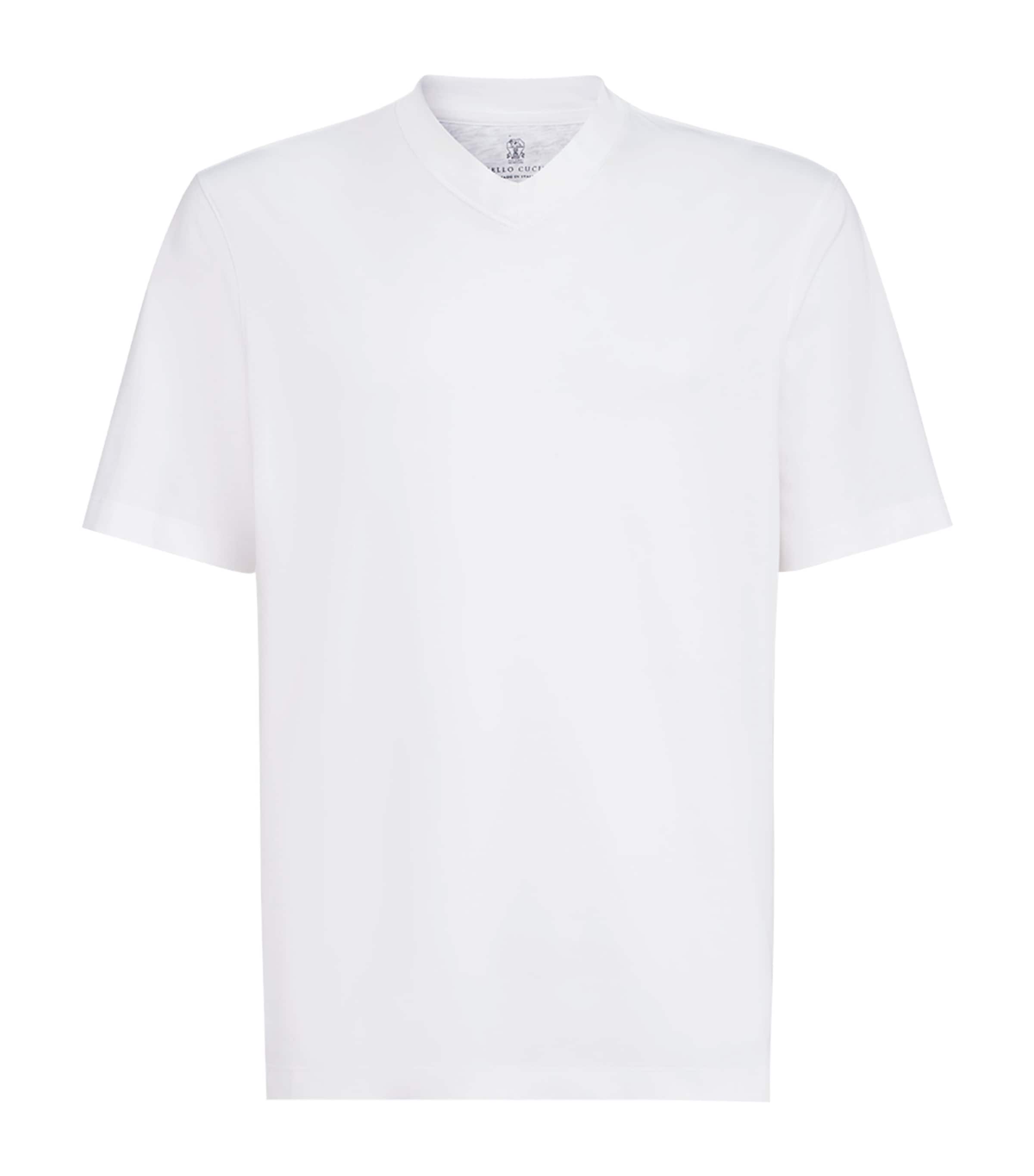 Brunello Cucinelli Mens Cotton V-Neck T-Shirt White Image 1