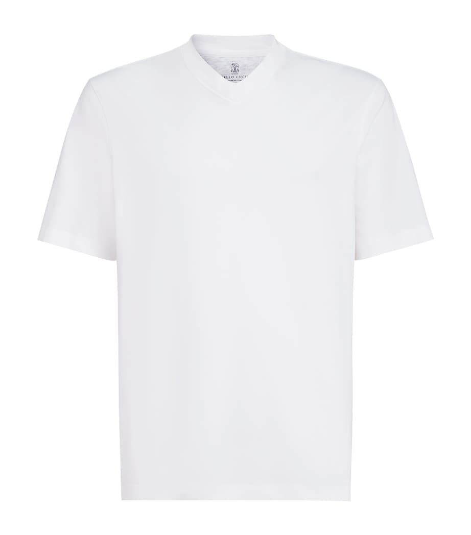 Brunello Cucinelli Mens Cotton V-Neck T-Shirt White Image 1