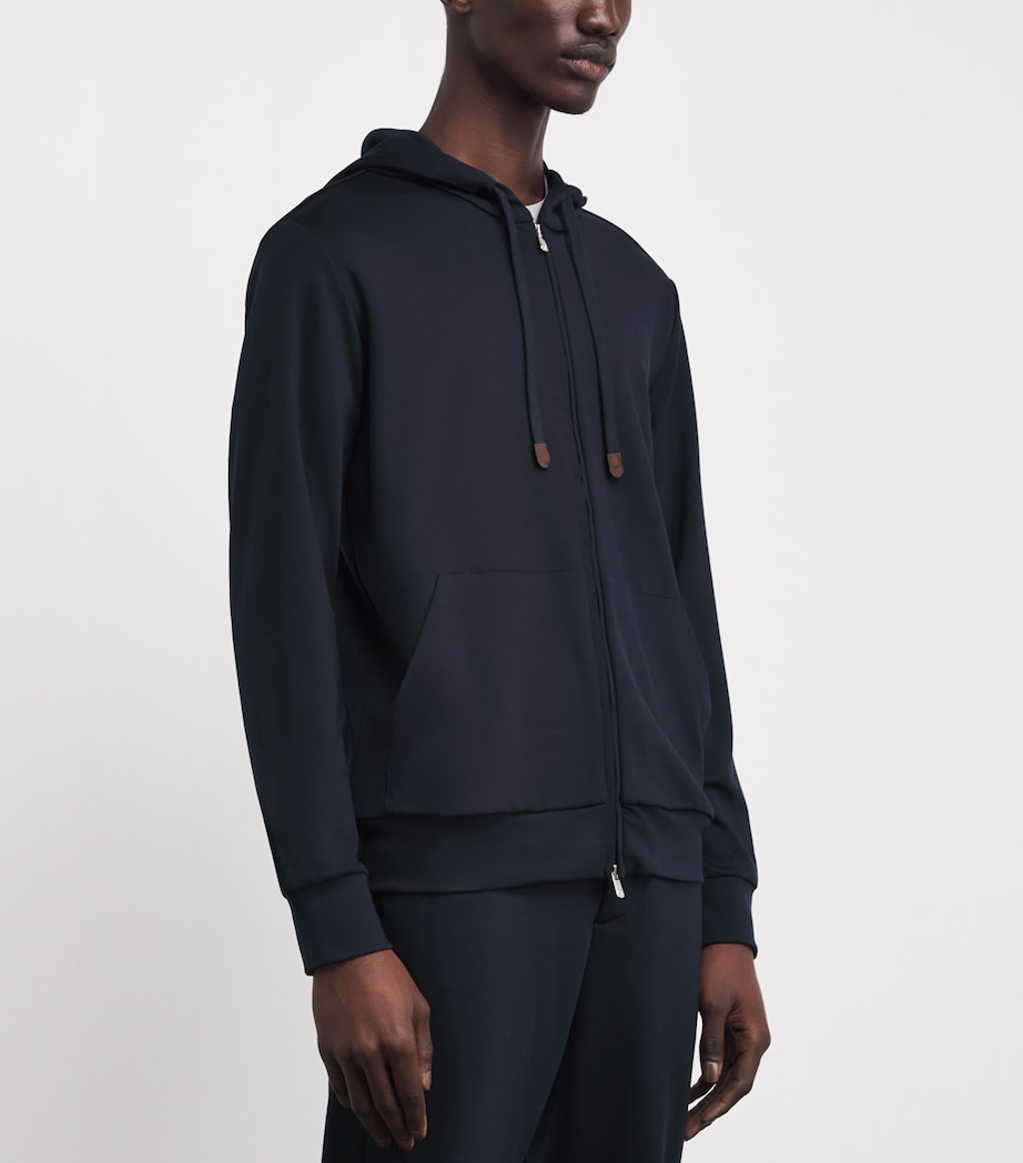 Marco Pescarolo Mens Virgin Wool-Blend Zip-Up Hoodie Navy Image 3