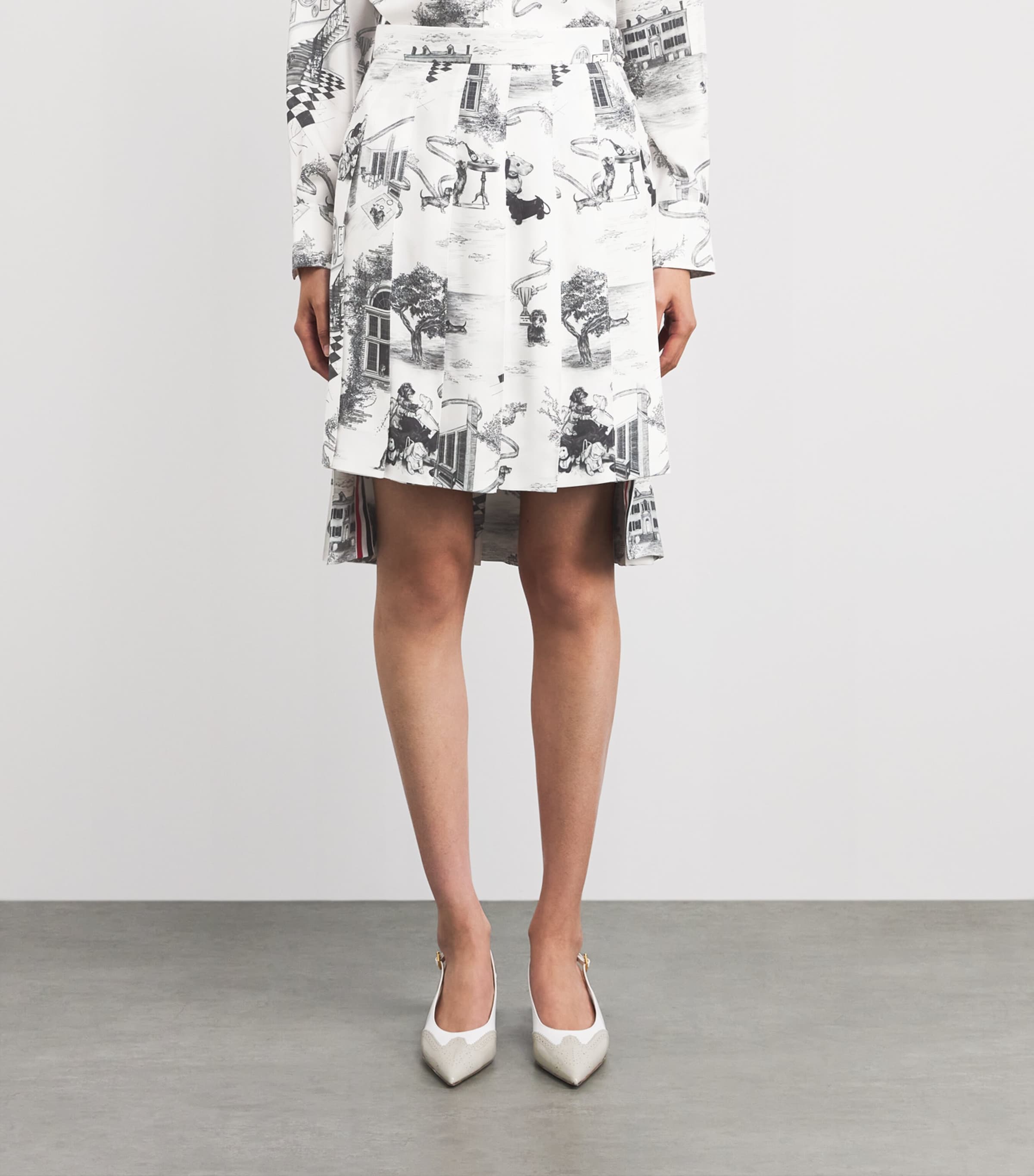 Thom Browne Womens Silk Twill Hector Pleated Skirt Blk/wht Image 4