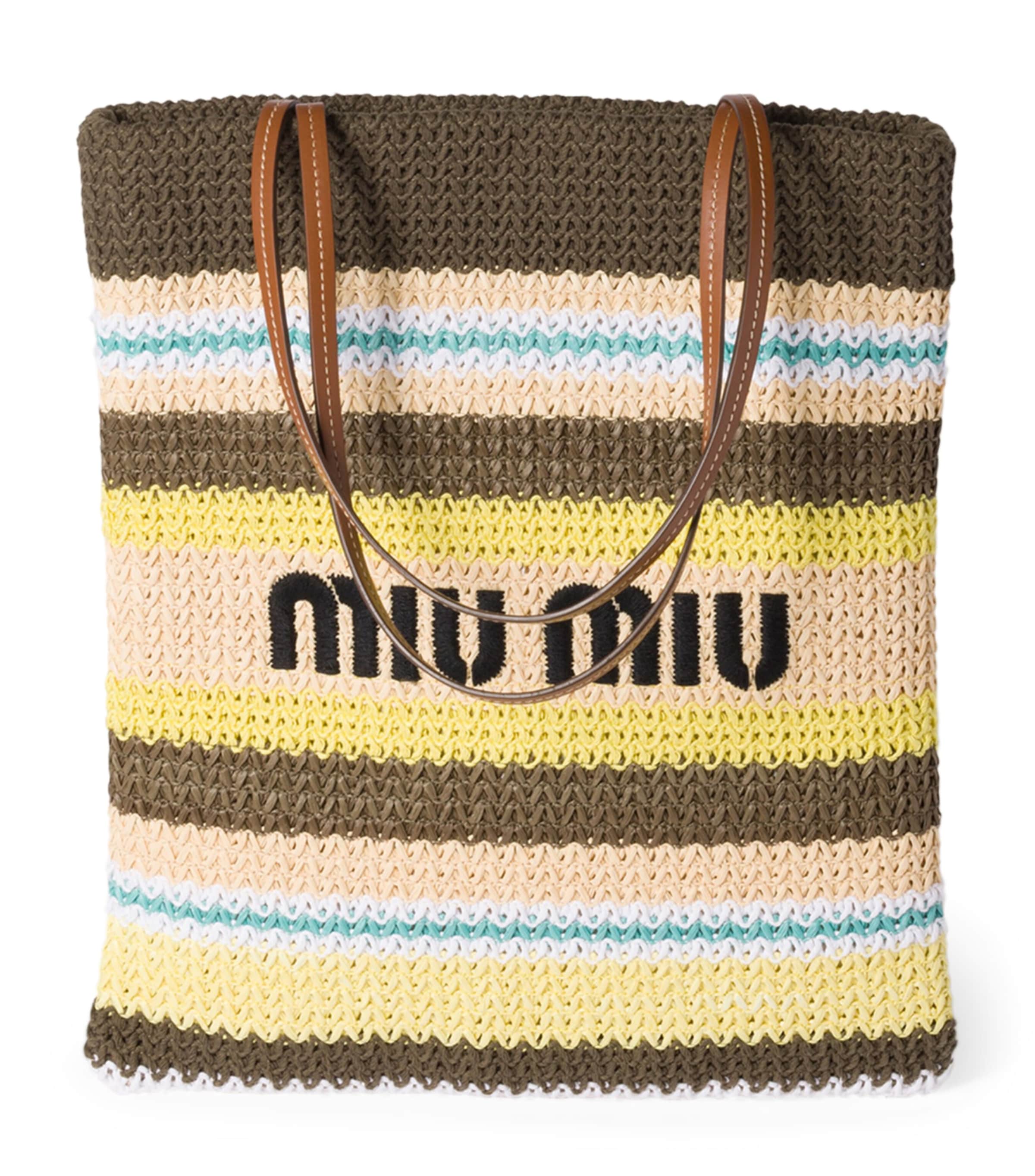 Miu Miu Woven Raffia-Effect Tote Bag | Harrods UK