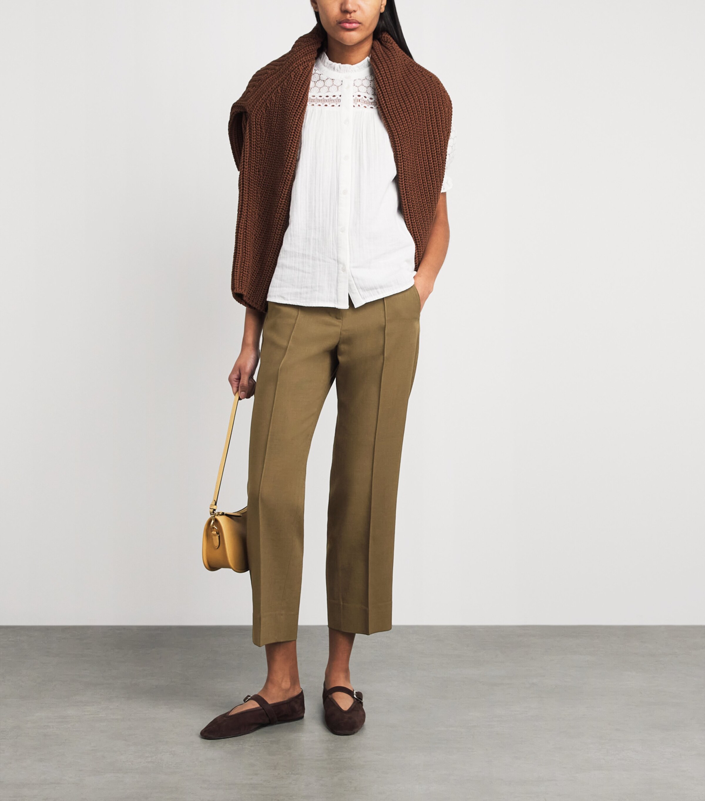ME+EM Womens Slim Cropped Tailored Trousers Olive Green Image 2