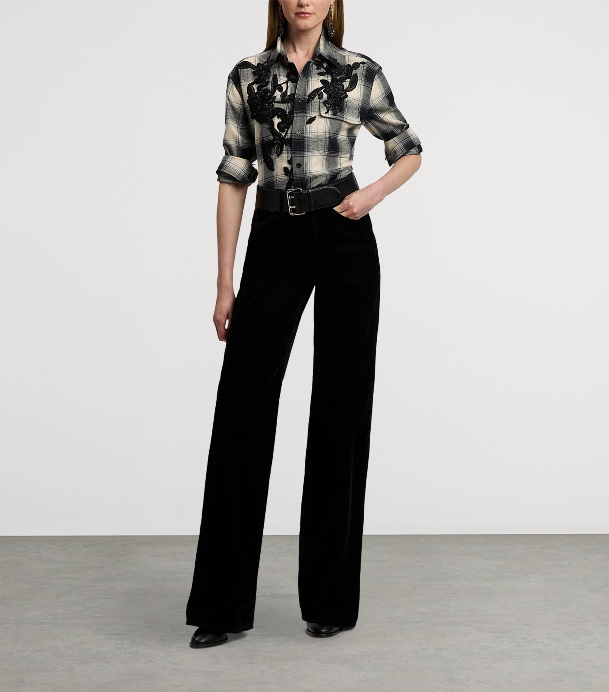 Flocked Mae Wide-Leg Jeans BLACK Image 5