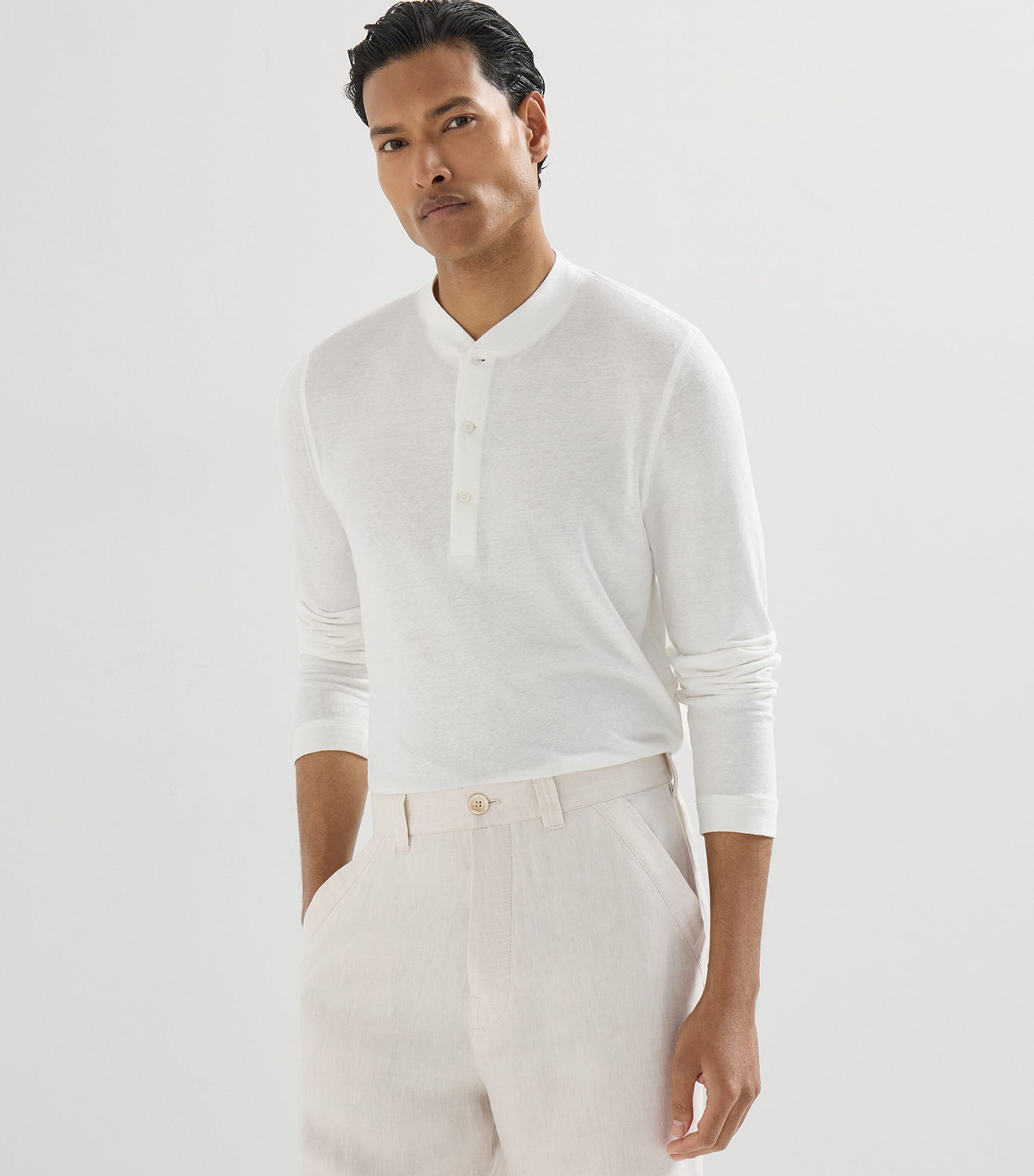 Brunello Cucinelli White Linen-Cotton Long-Sleeve T-Shirt | Harrods US