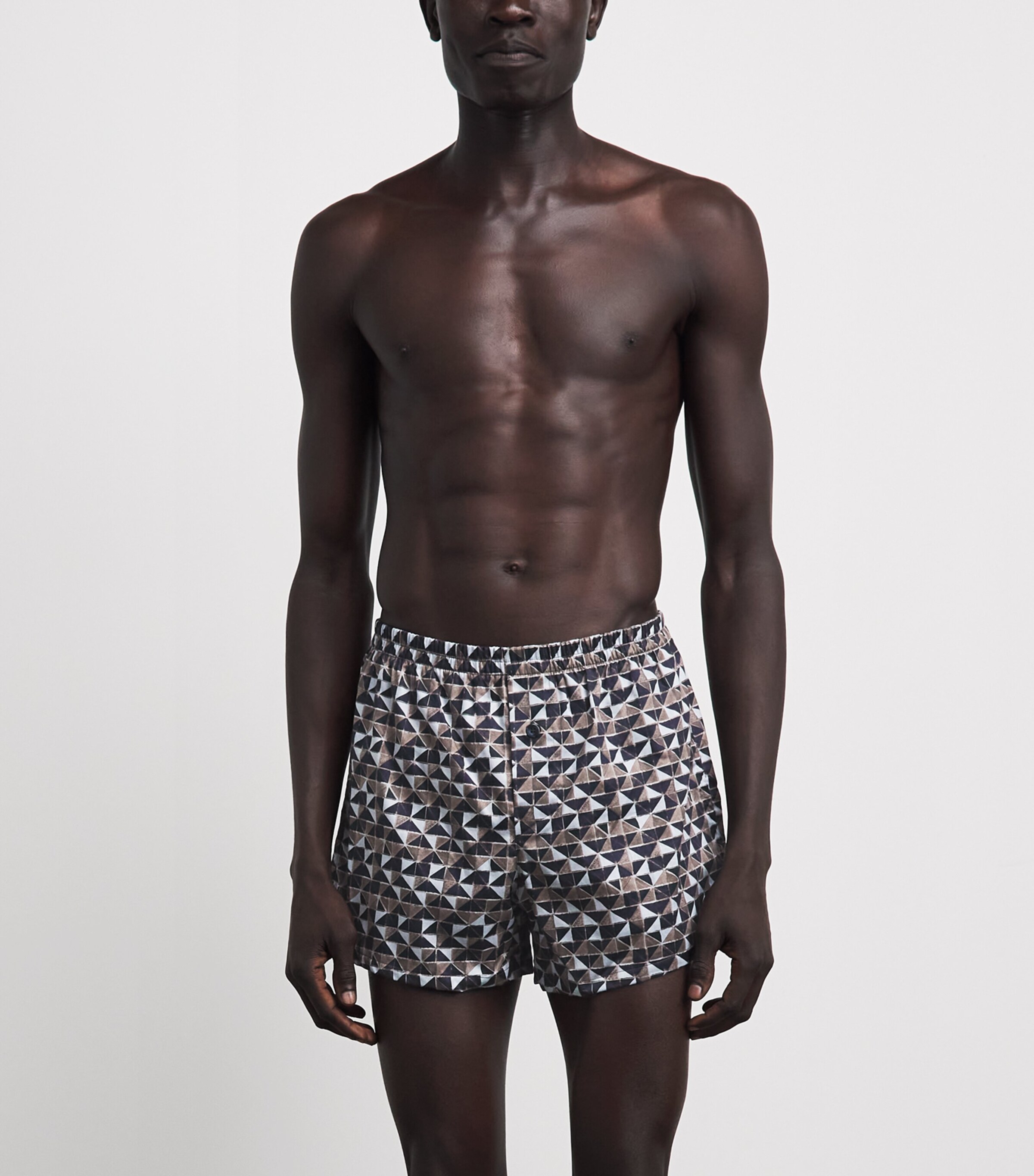 Zimmerli Mens Cotton Sateen Printed Boxer Shorts Geo Blue Image 2