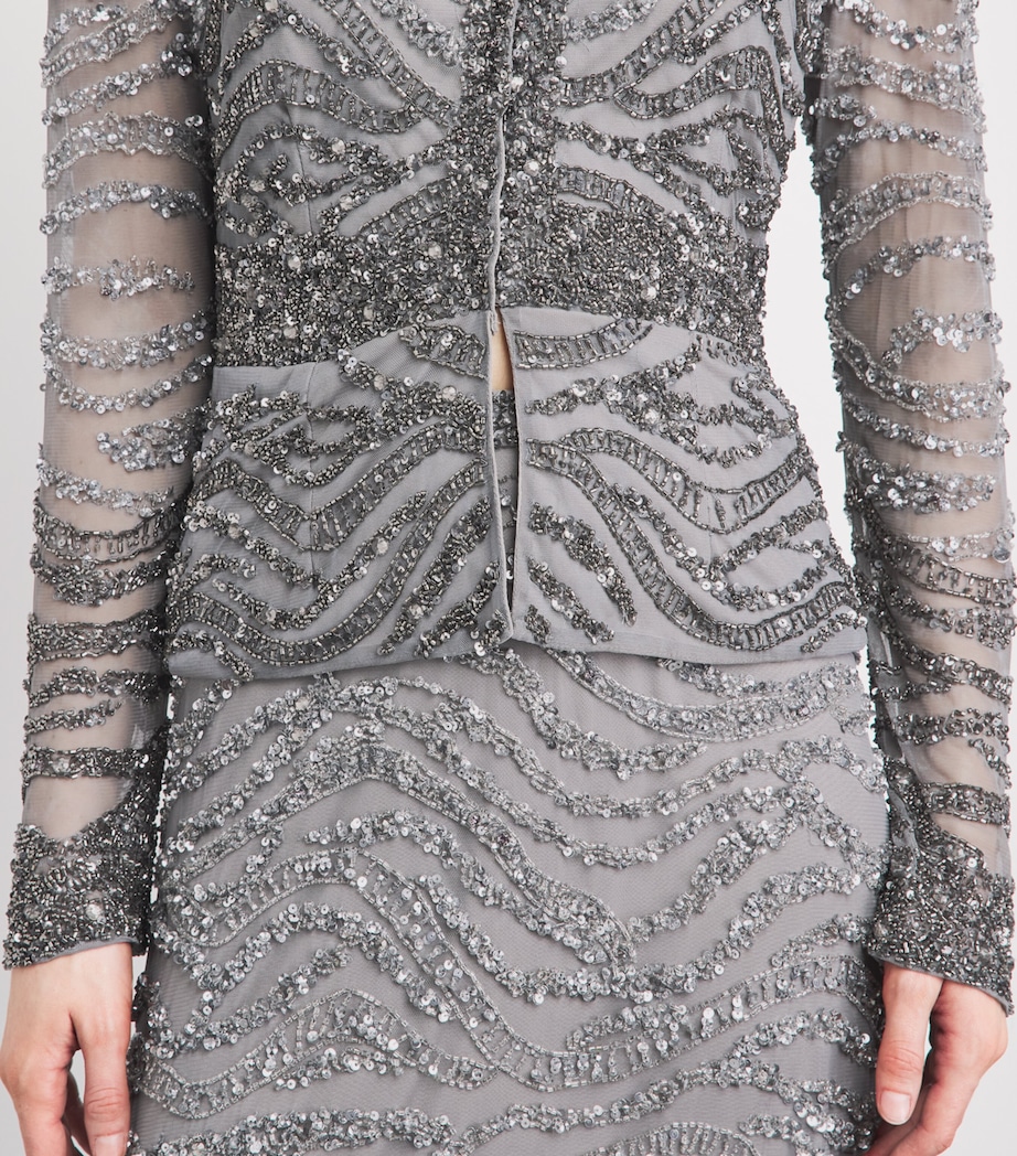 Raishma Womens Embellished Eloise Jacket and Maxi Skirt Set Silver Grey Image 5