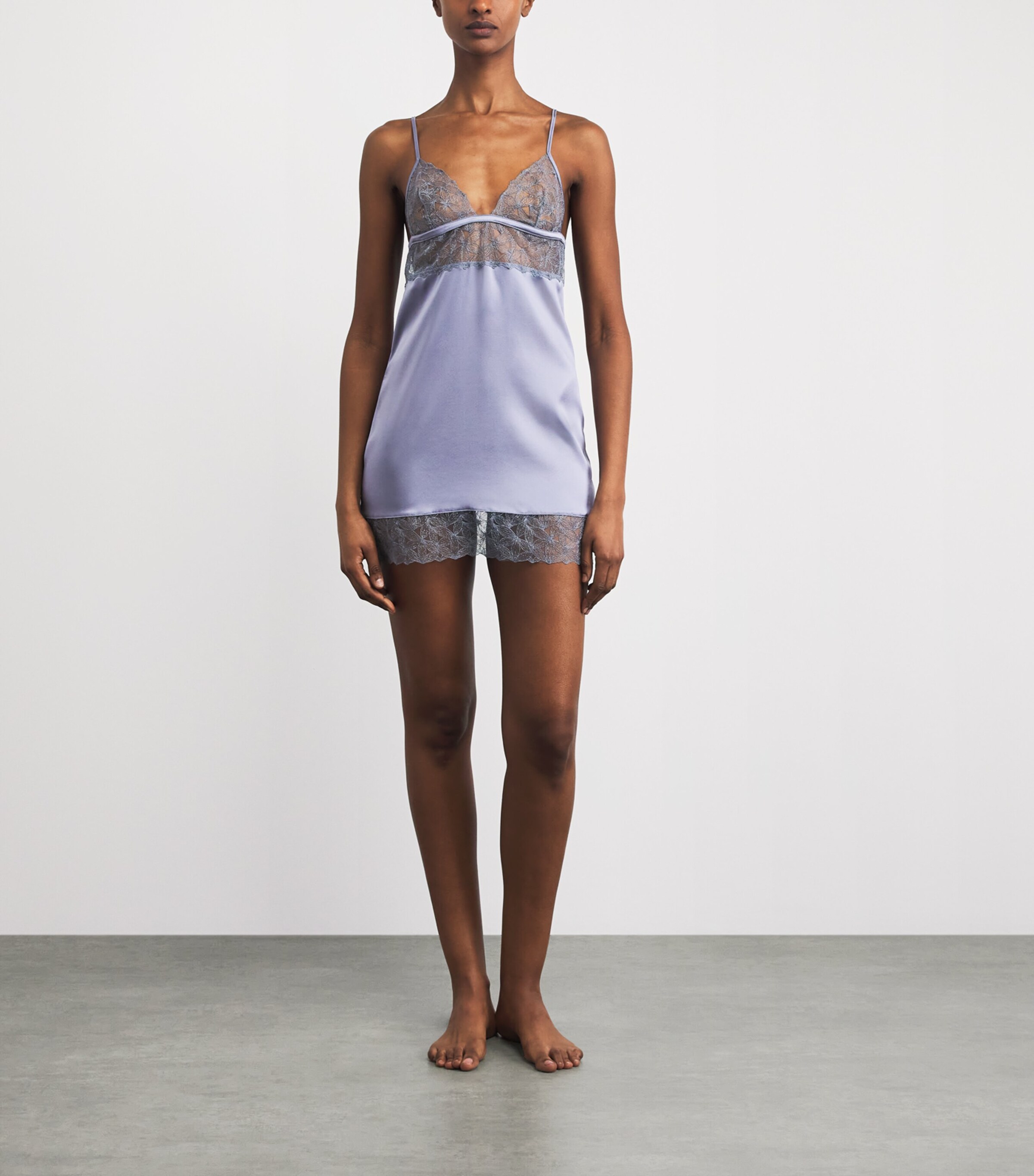Coco De Mer Womens Lace-Trim Esme Slip Dress Powder Blue Image 2