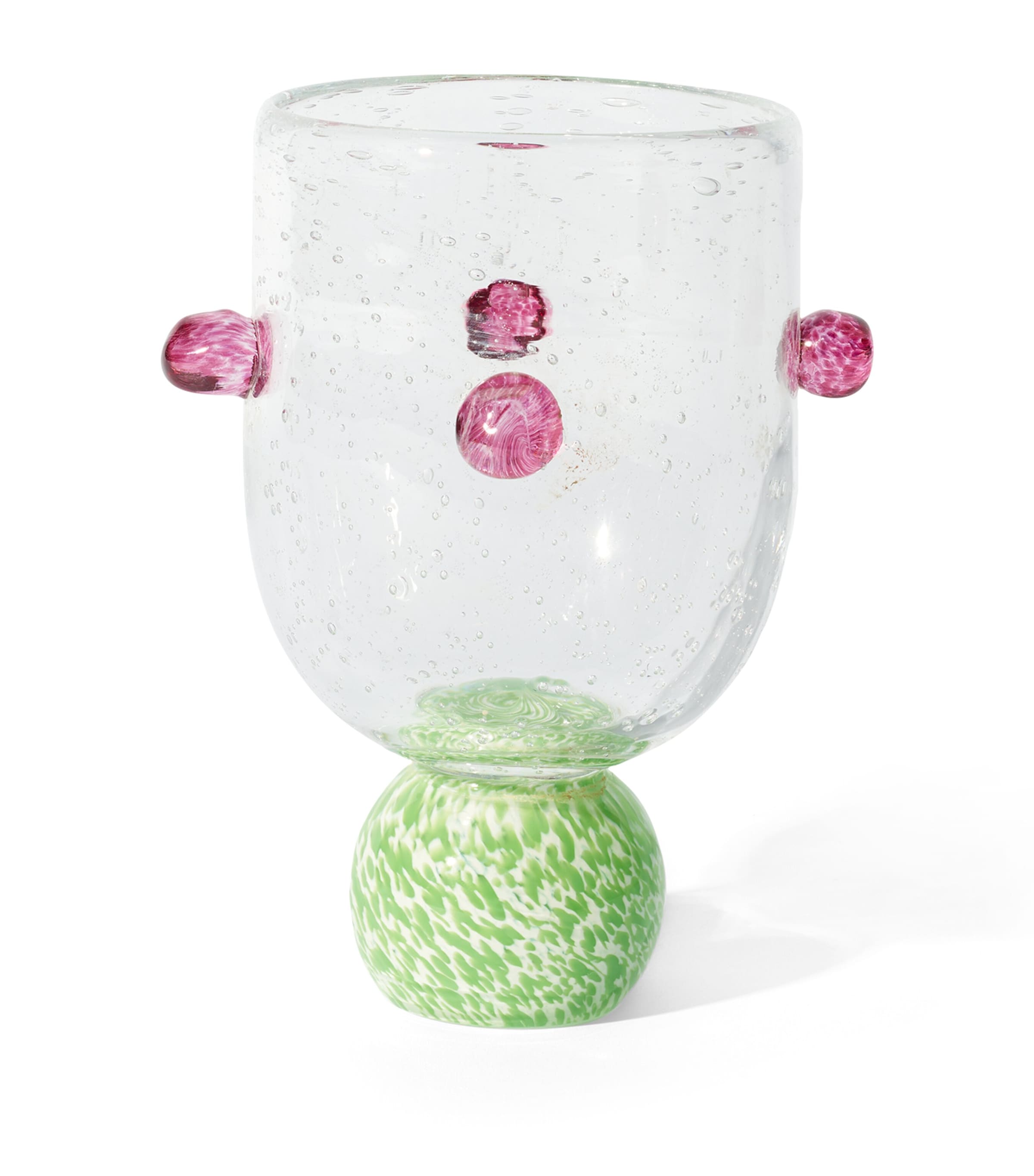 Glass Dotty Tumbler (19cm) GREEN & PINK Image 1