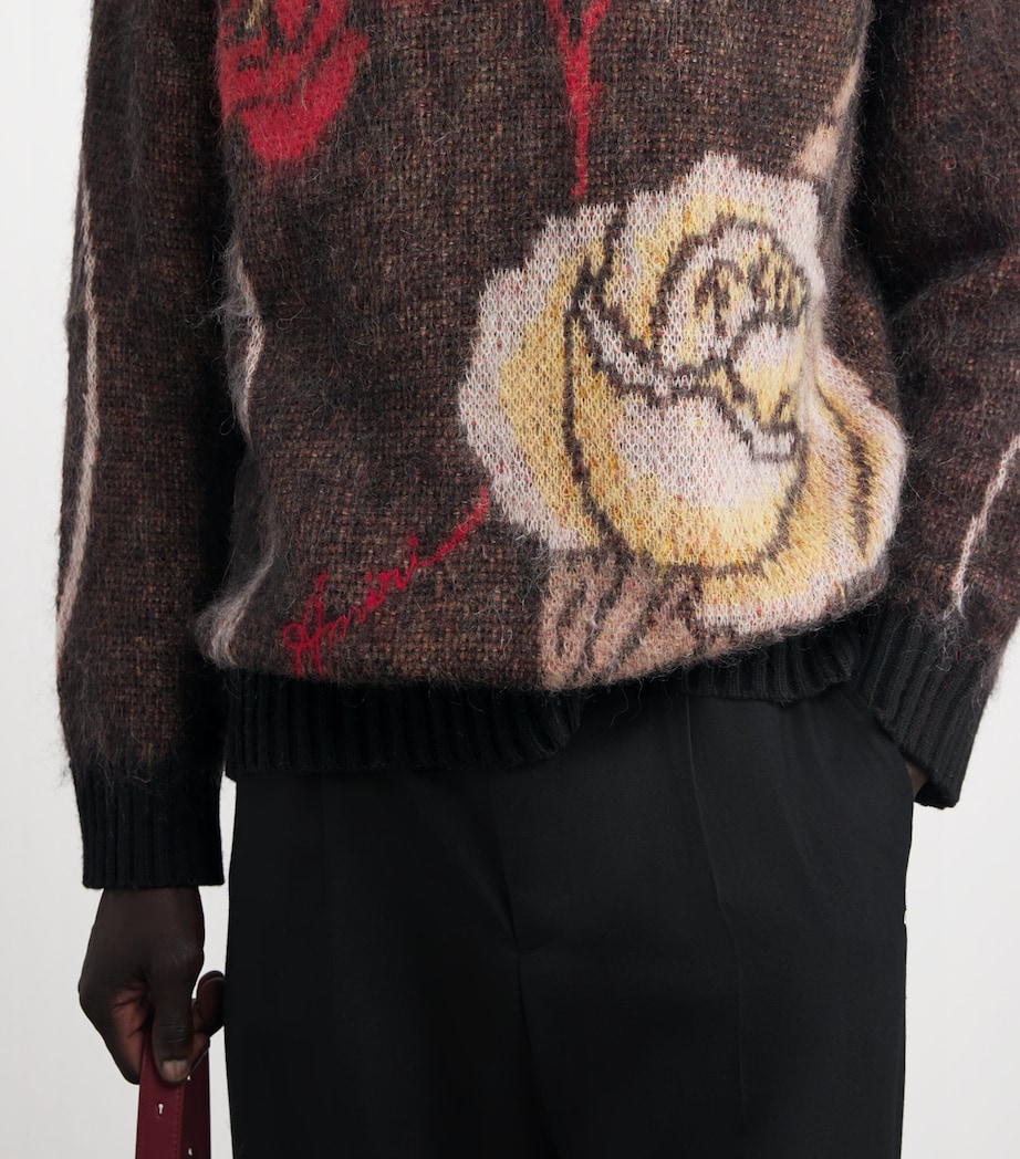 Mohair-Wool-Blend Floral Sweater BLACK Image 5