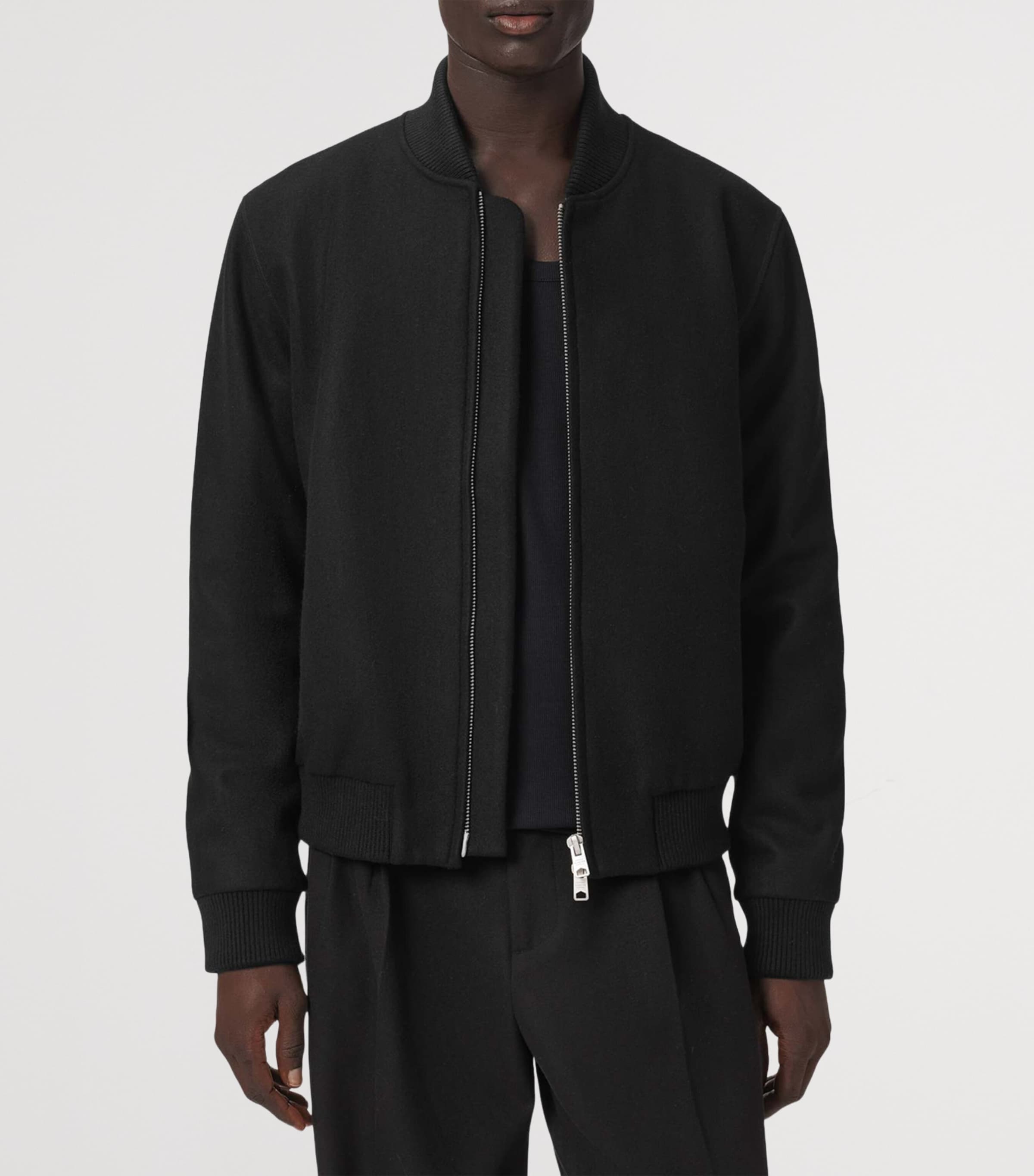 AllSaints Mens Wool-Blend Deceit Bomber Jacket Black Image 3