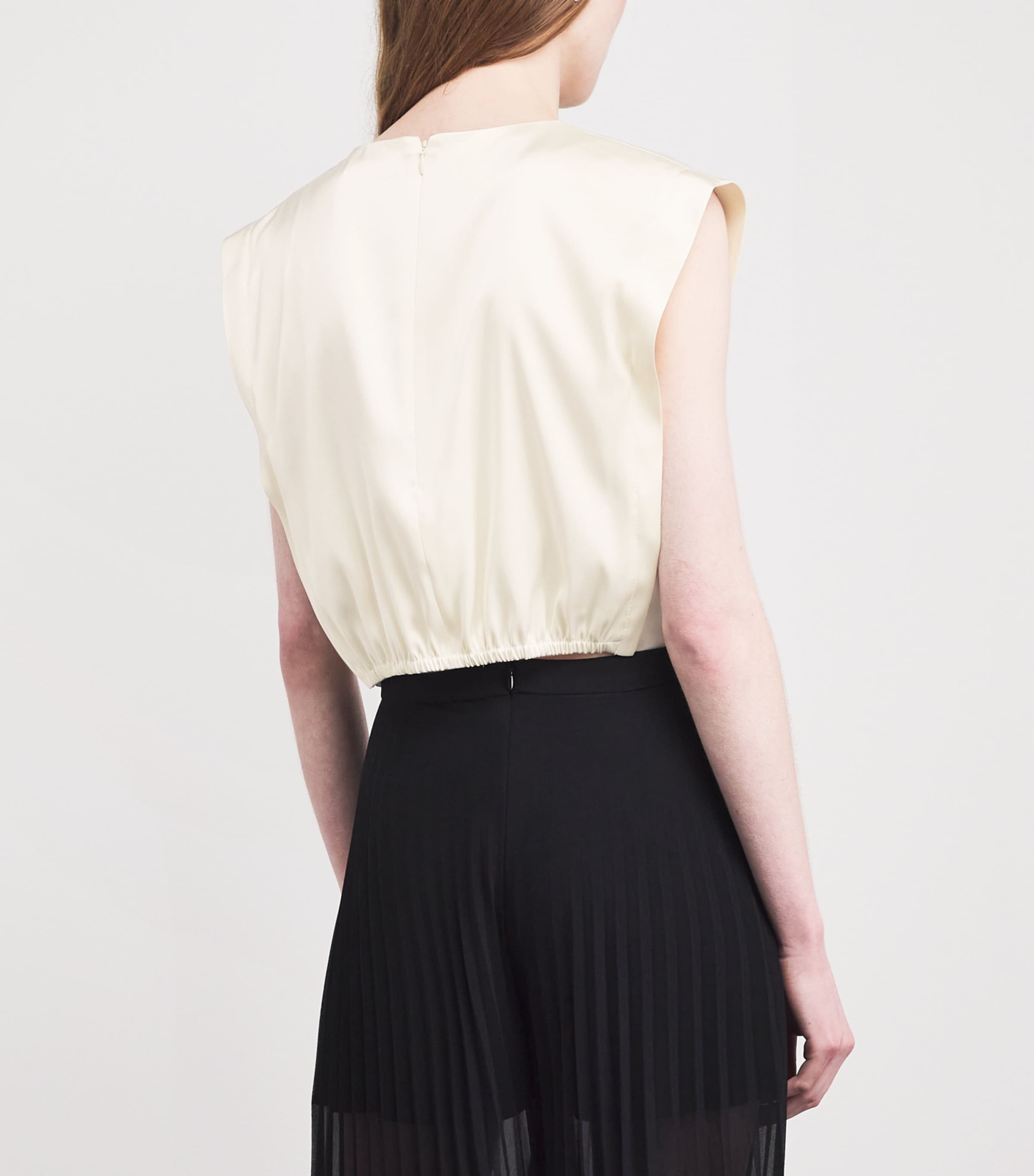 Sandro Paris Womens Satin Pleated Crop Top Ecru Image 5