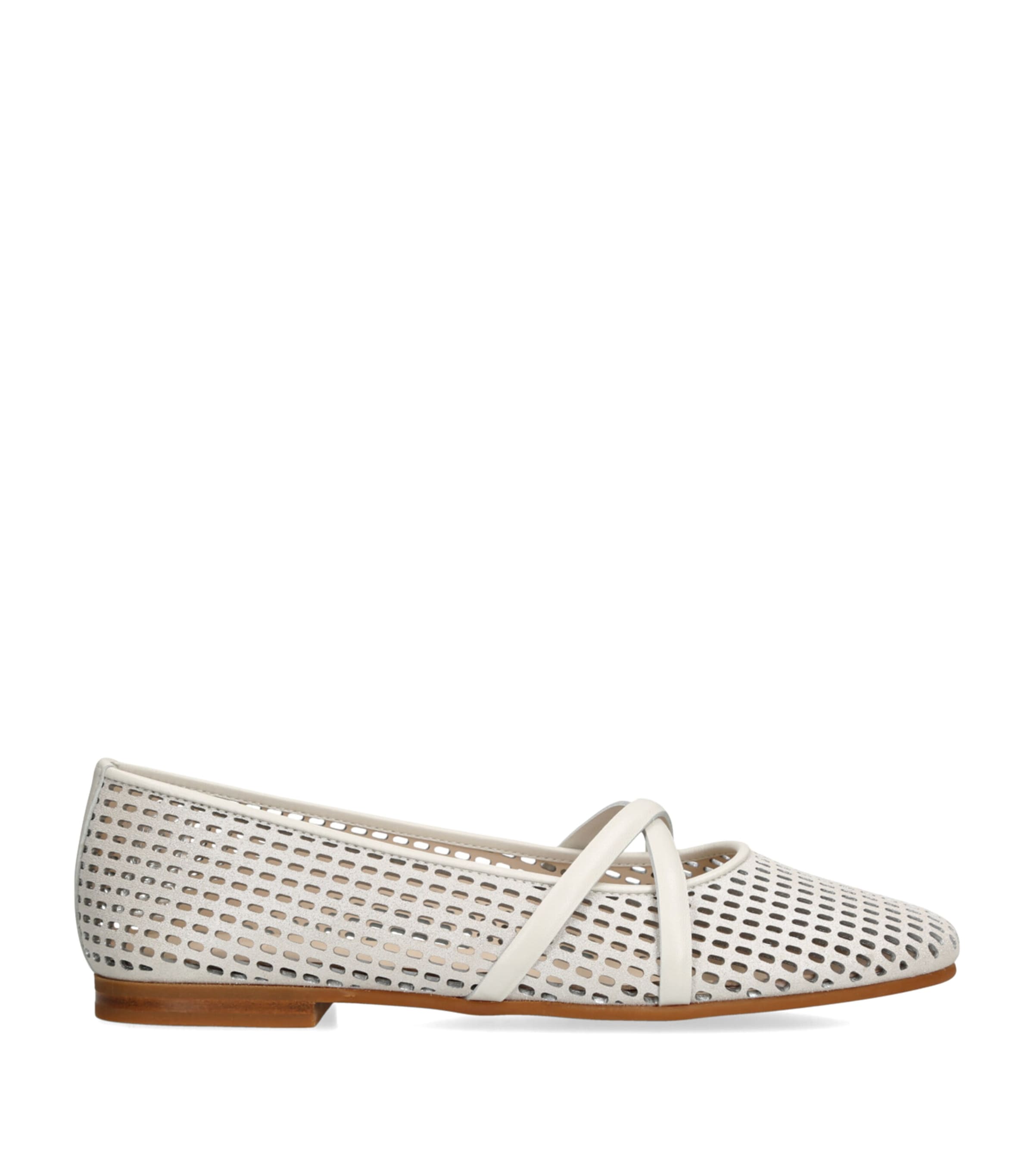 Brunello Cucinelli Kids Leather Laser-Cut Ballet Flats Bone Image 1