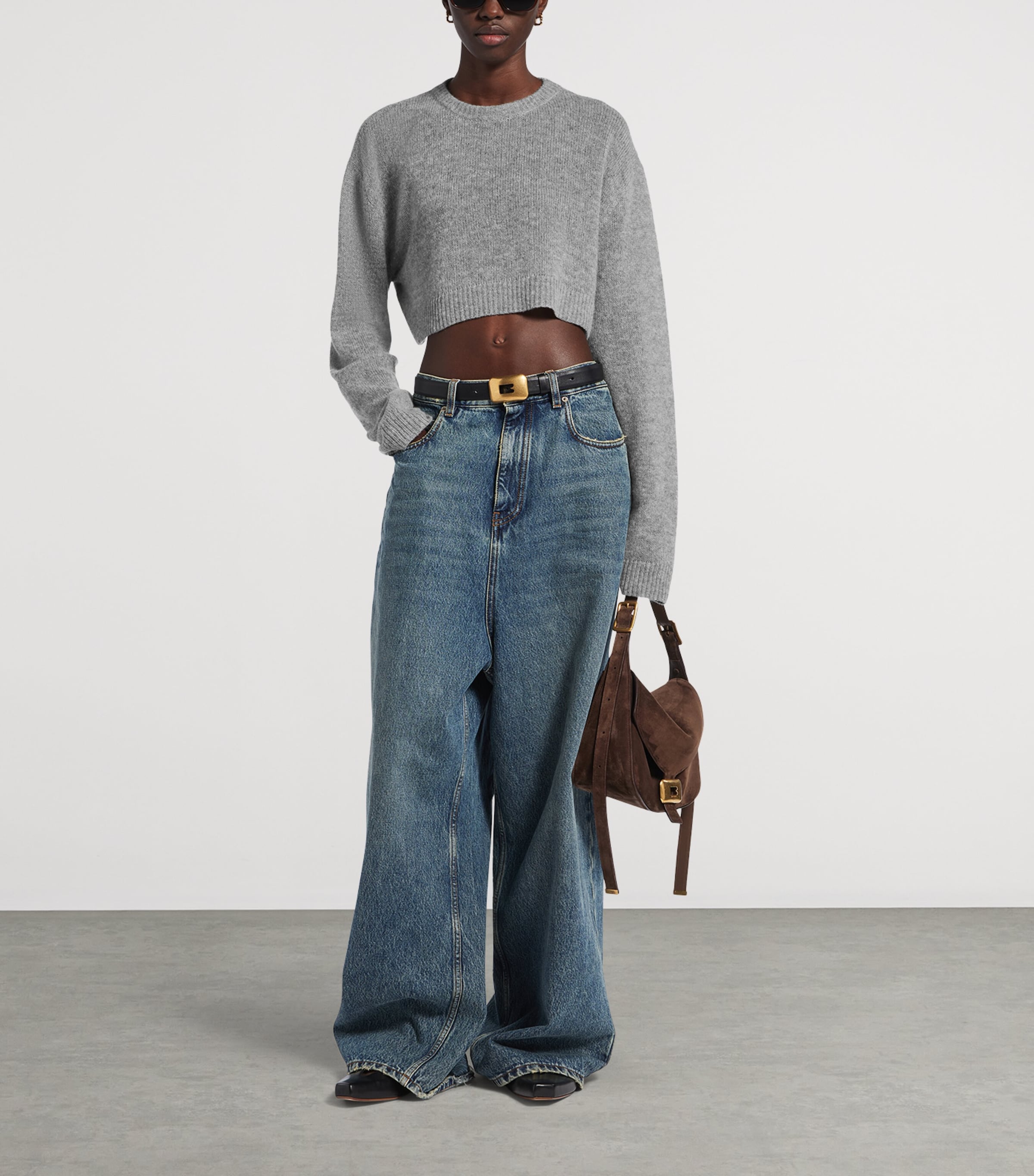 Balenciaga Womens Cashmere Crew-Neck Cropped Sweater Image 2