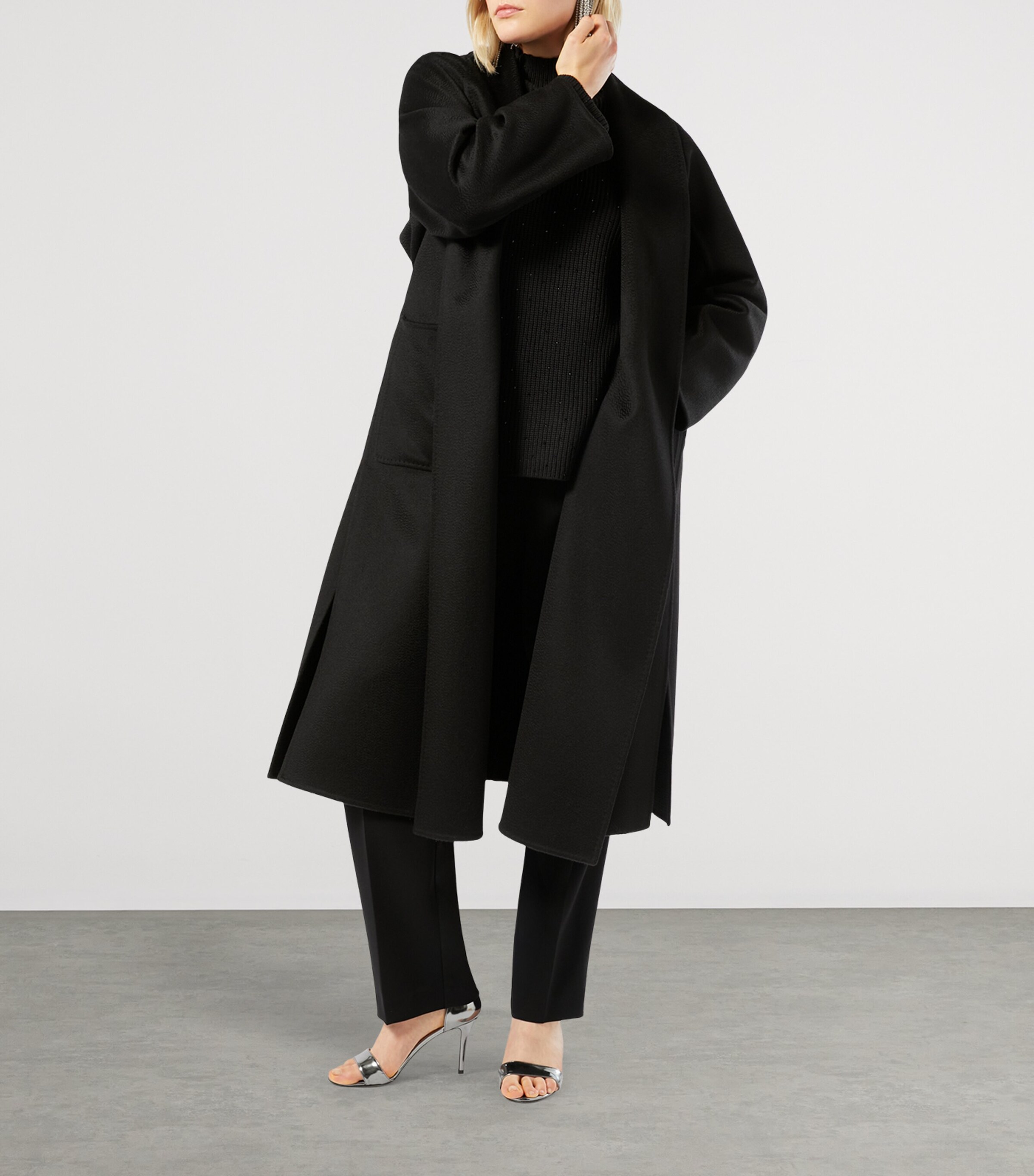 Cashmere Longline Wrap Coat BLACK Image 4