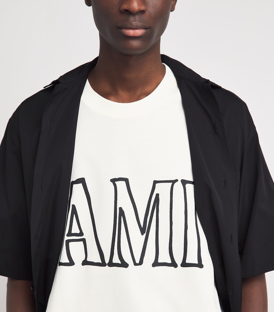 AMI Paris Mens Cotton Logo Boxy T-Shirt Blanc Creme Image 3