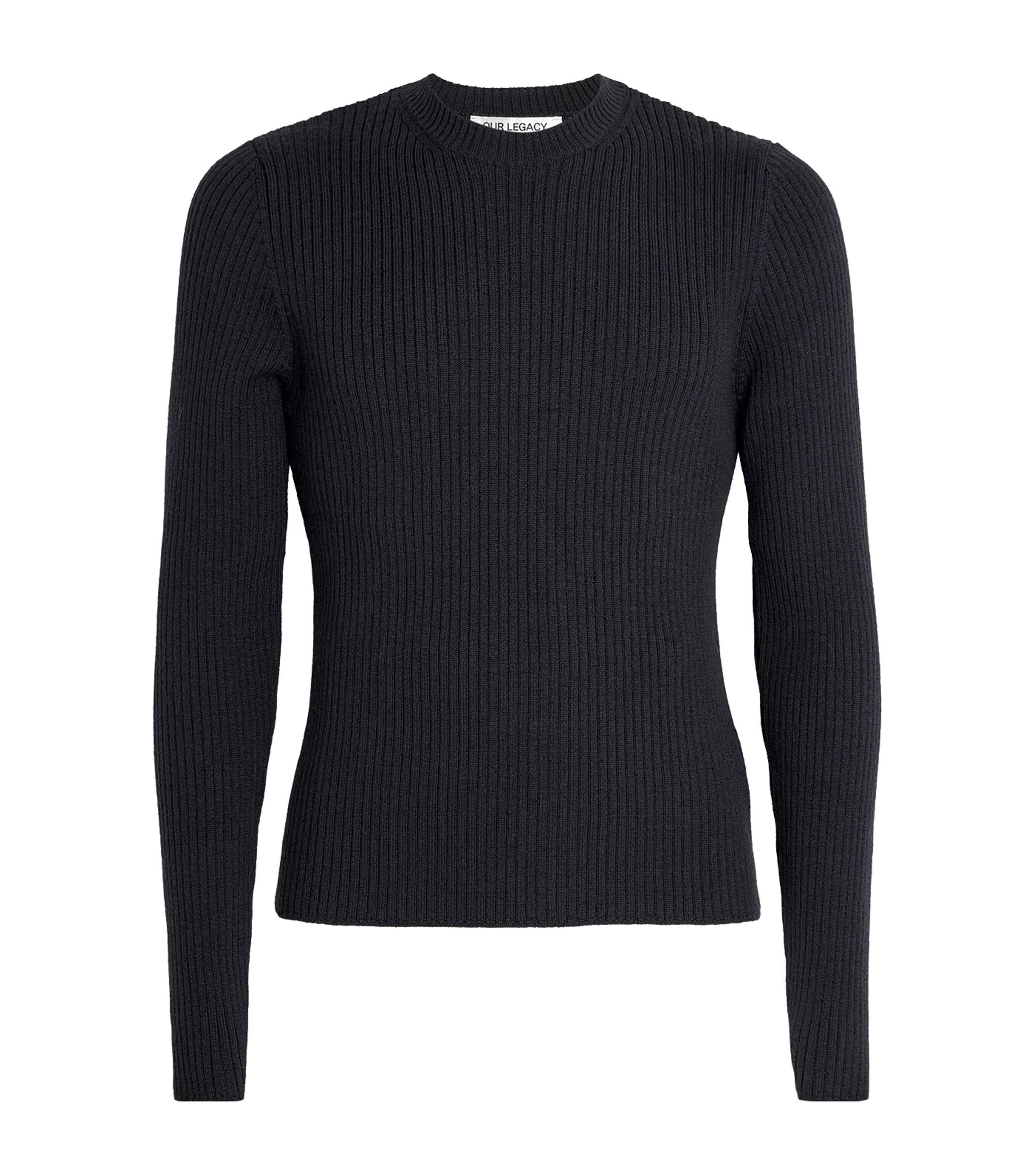 Our Legacy Slim Fit Long Sleeve Ribbed Crew Sweater In Black