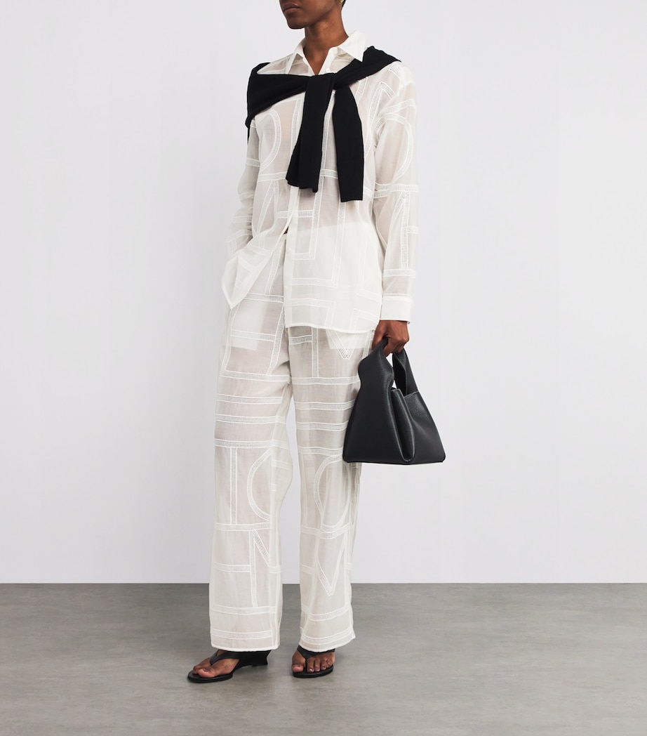 Cotton-Silk Monogram Trousers 047 WHITE Image 2