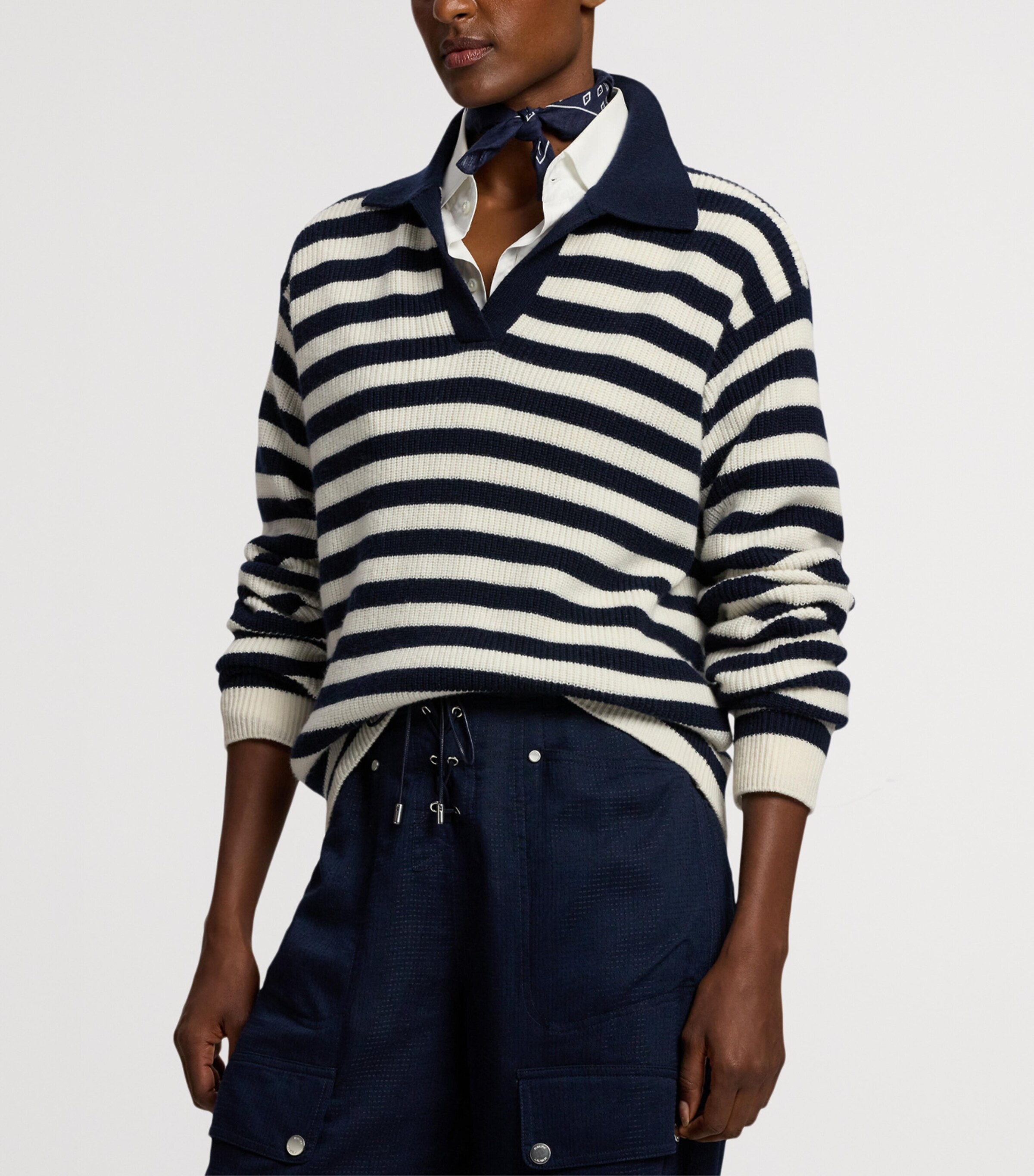 Ralph Lauren Collection Womens Cashmere Stripe Polo Sweater Natural Image 7