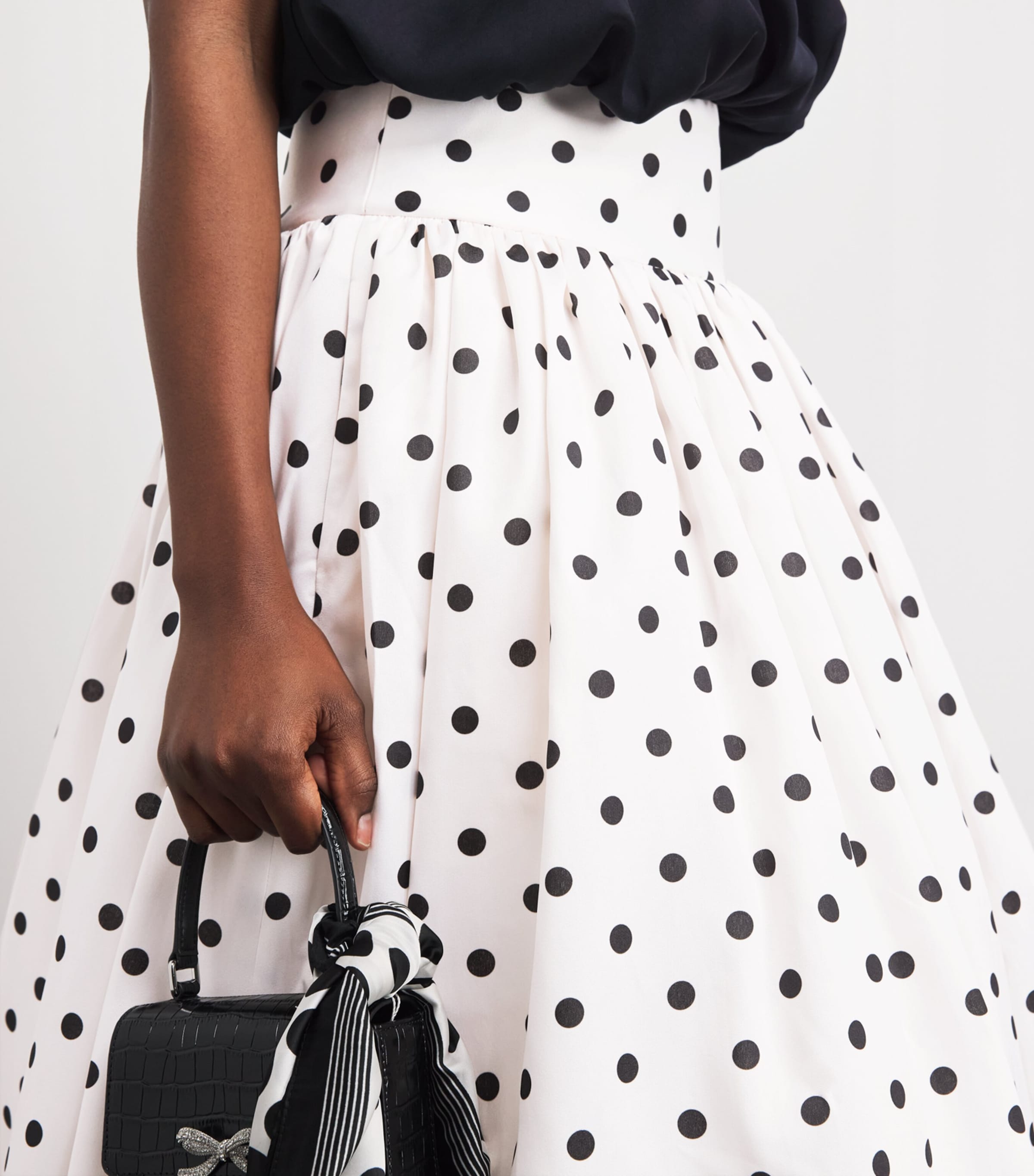 Self-Portrait Womens Taffeta Polka-Dot Midi Skirt Cream Image 3