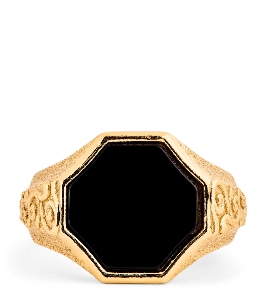 Gold-Plated Sterling Silver and Onyx Flourish Signet Ring GOLD Image 3