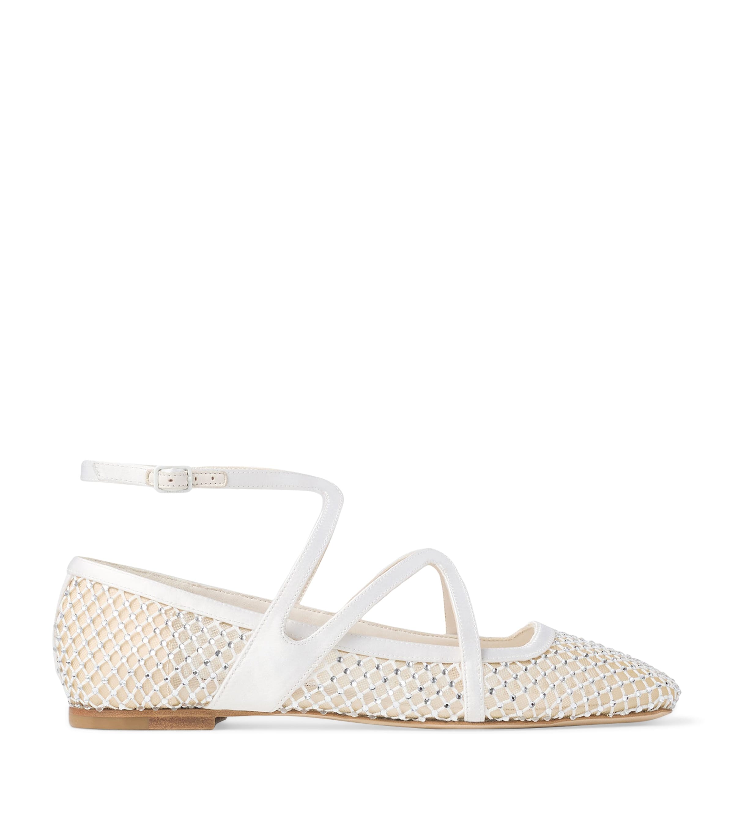 Jimmy Choo Mesh Astoria Ballerinas Ankle Strap In White