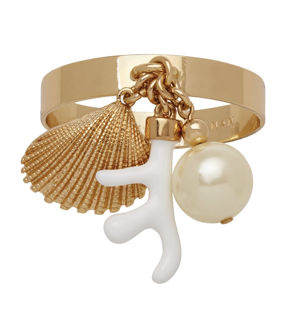 Joanna Buchanan Set of 4 Coral and Shell Skinny Napkin Rings Gold
