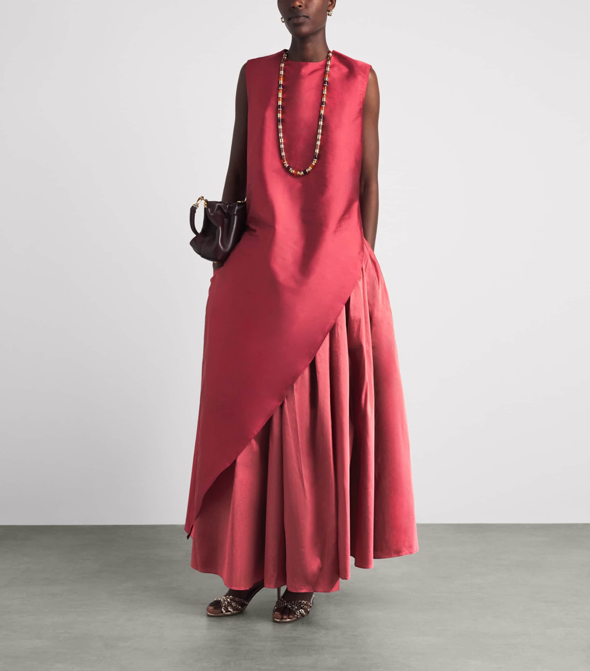 Abadia Womens Pleated Bodice Maxi Dress Red Image 2