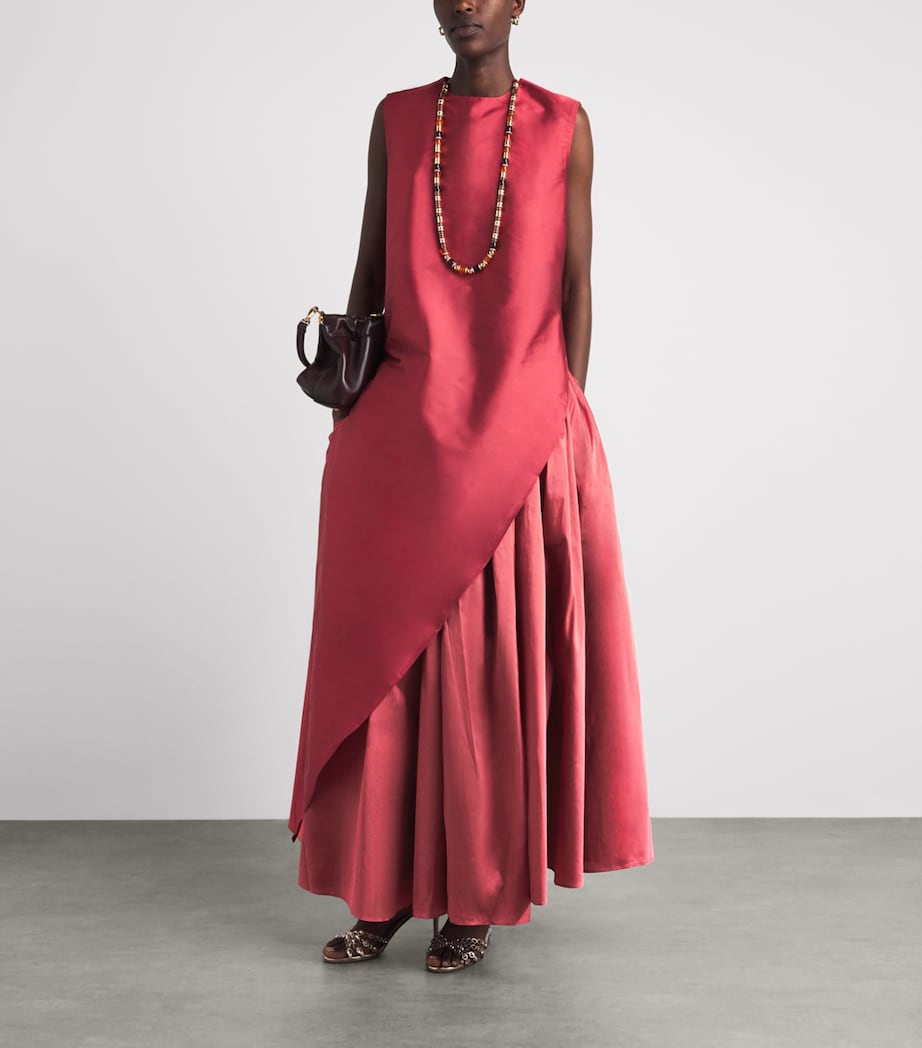 Abadia Womens Pleated Bodice Maxi Dress Red Image 2